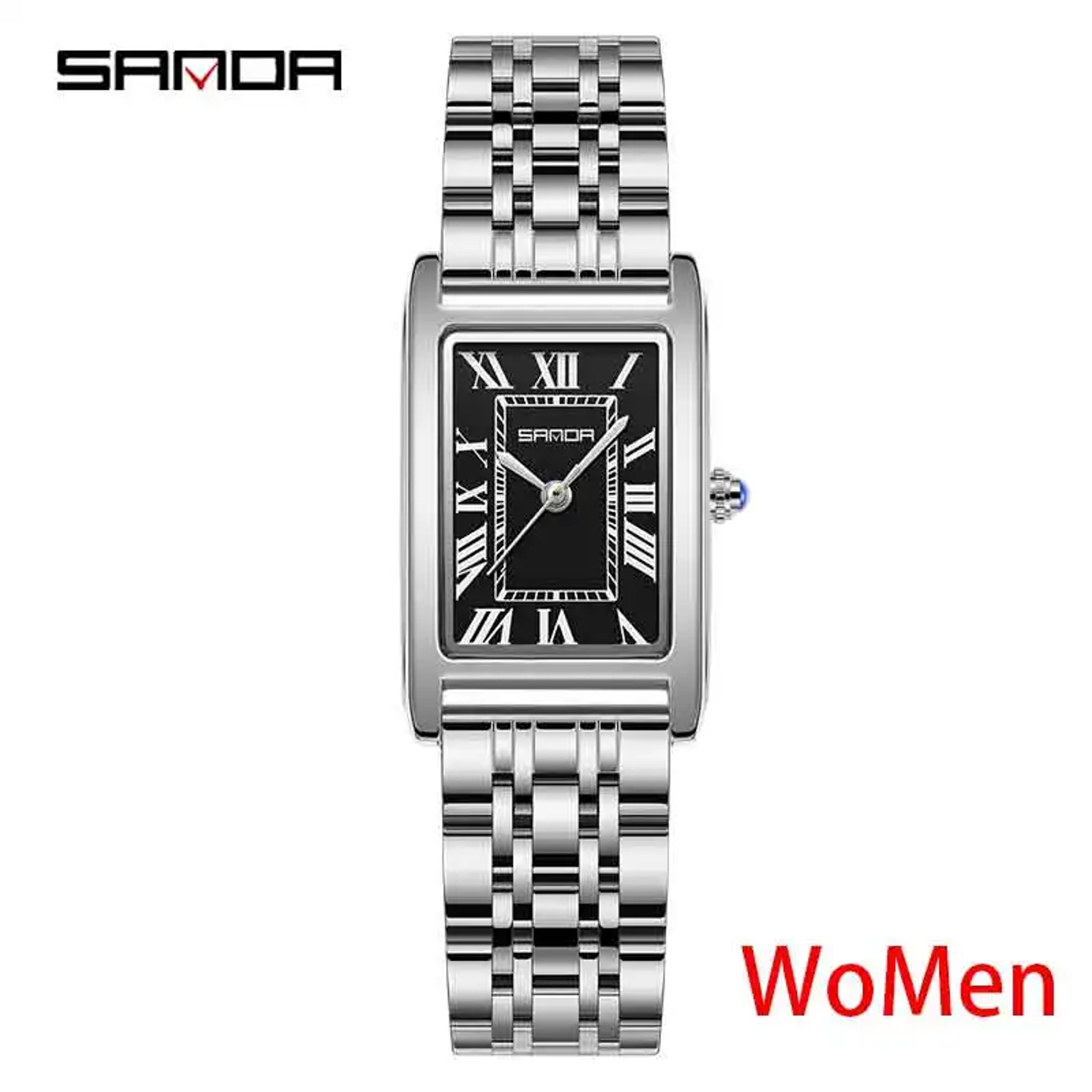 Elegant Couple Watch With Rectangular Dial Stainless Steel Strap And Quartz Movement 9