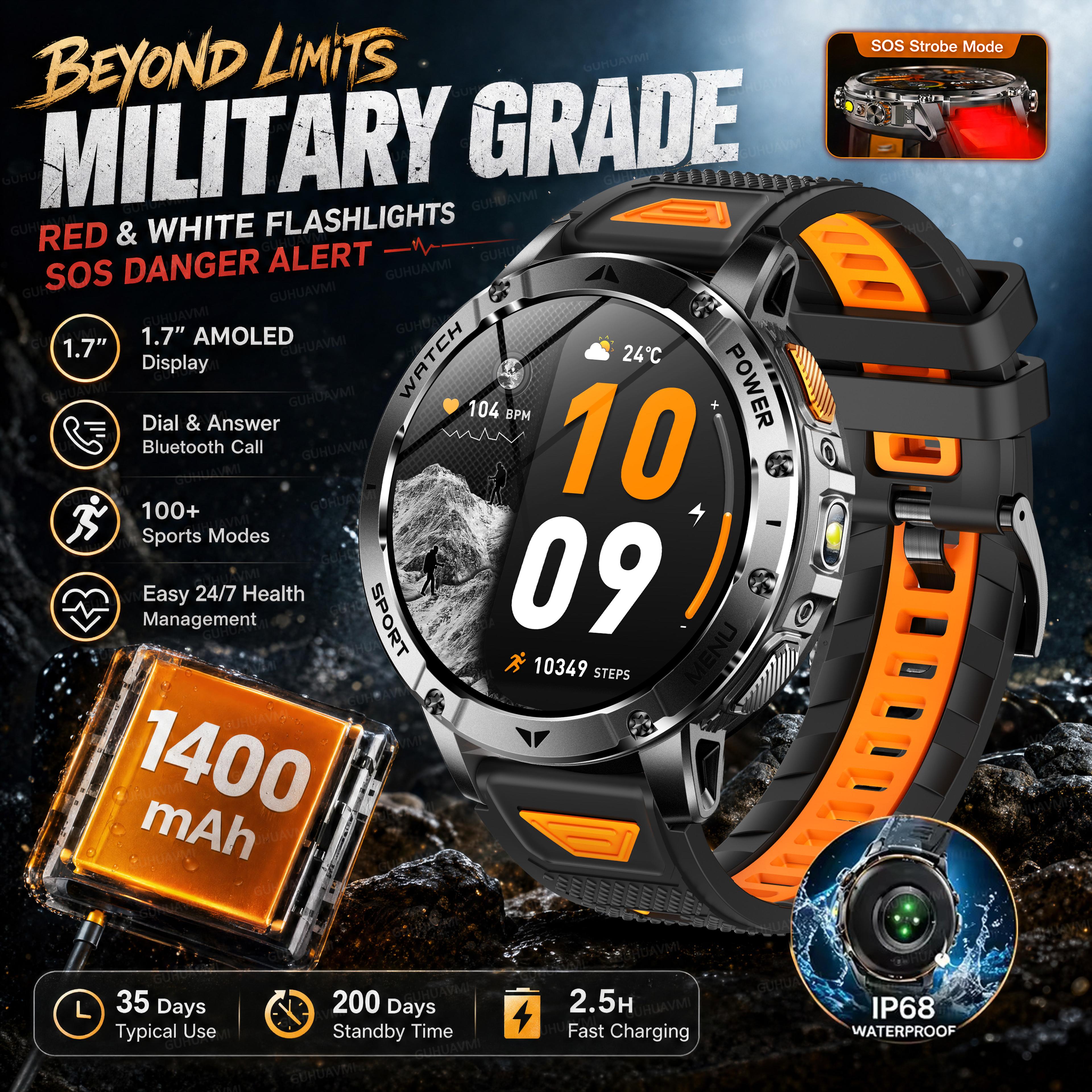 Rugged GPS Smart Watch With AMOLED Display Battery  Water Proofing 11