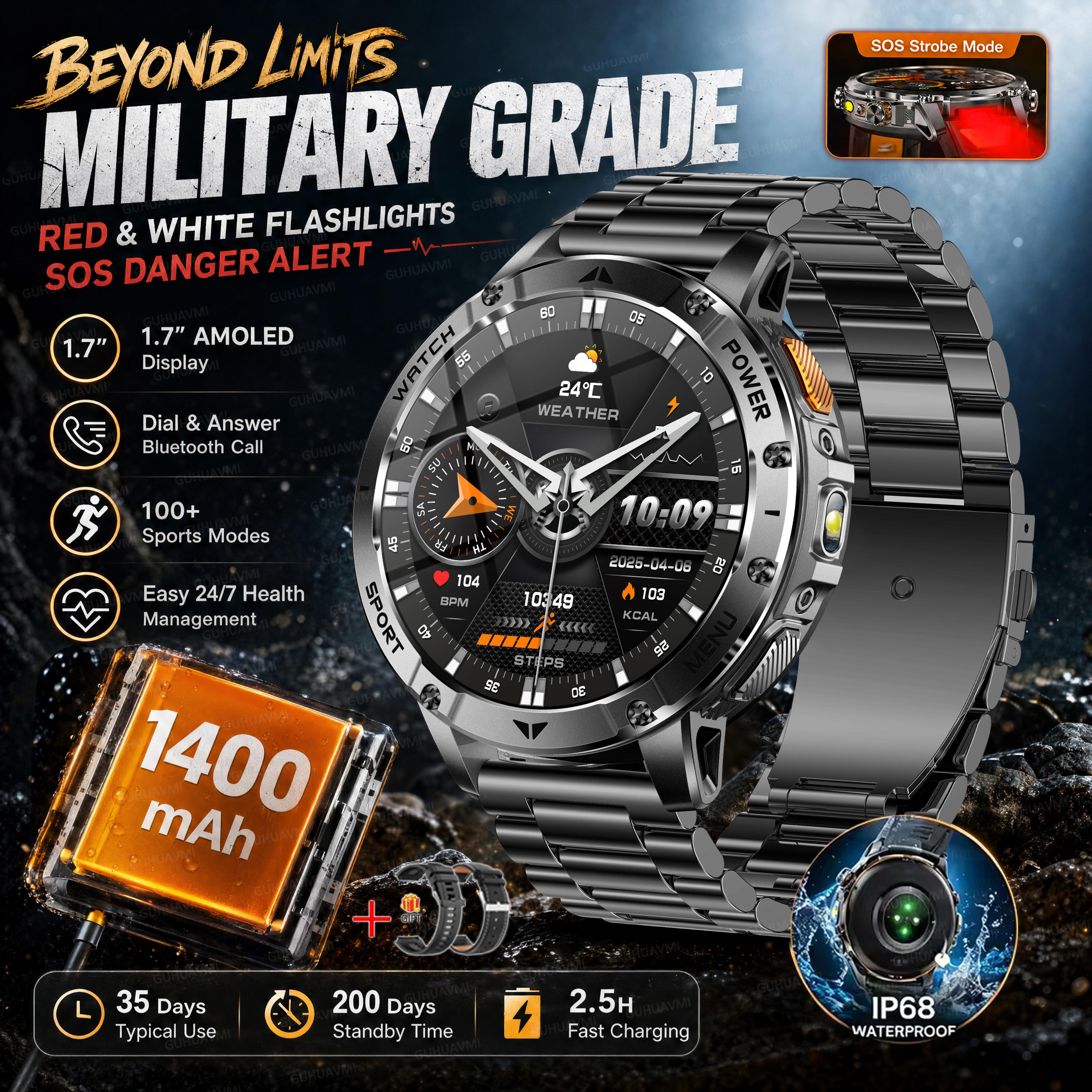 Rugged GPS Smart Watch With AMOLED Display Battery  Water Proofing 21
