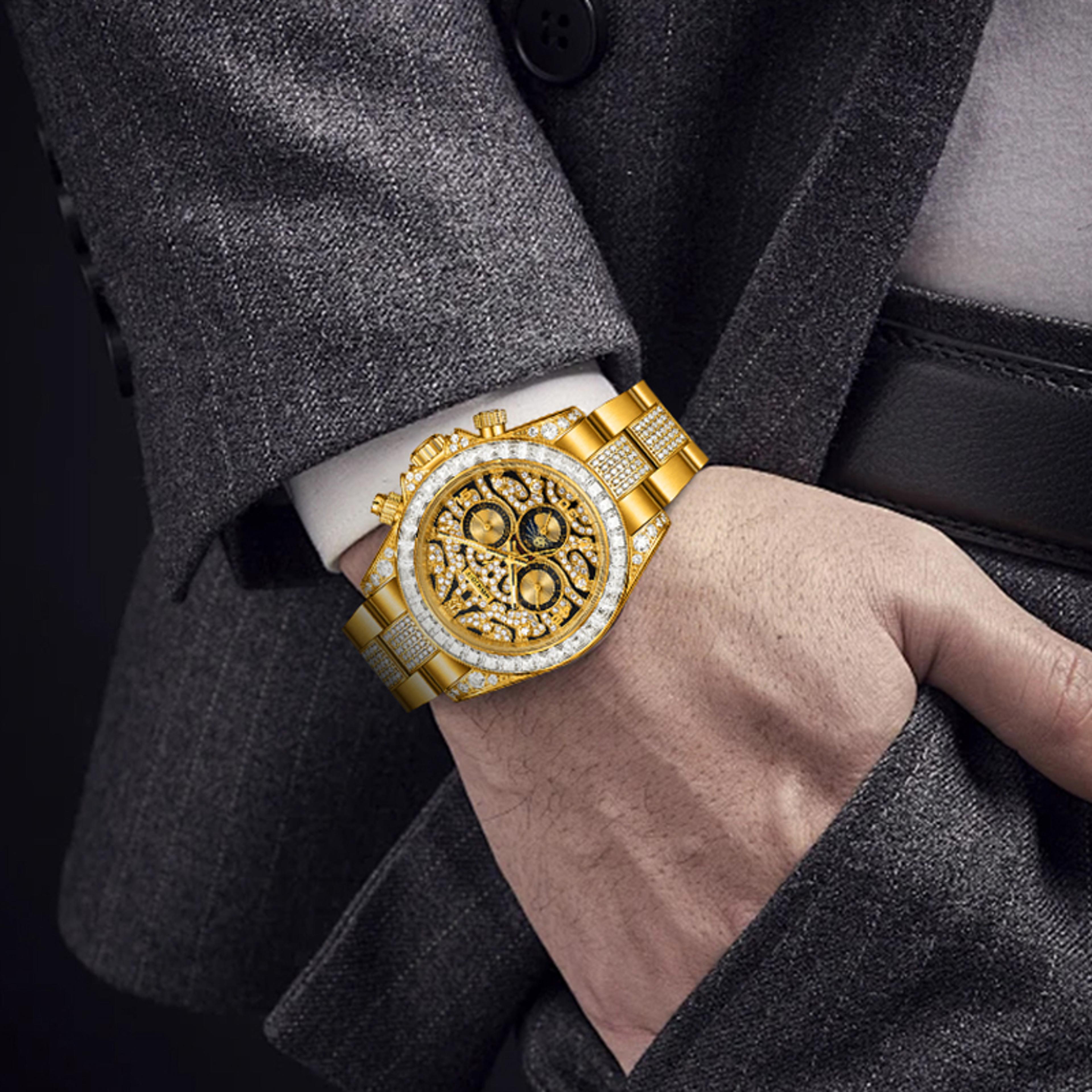 Luxury Gold Automatic Mechanical Watch For Men With Diamond Inspired Detail 4