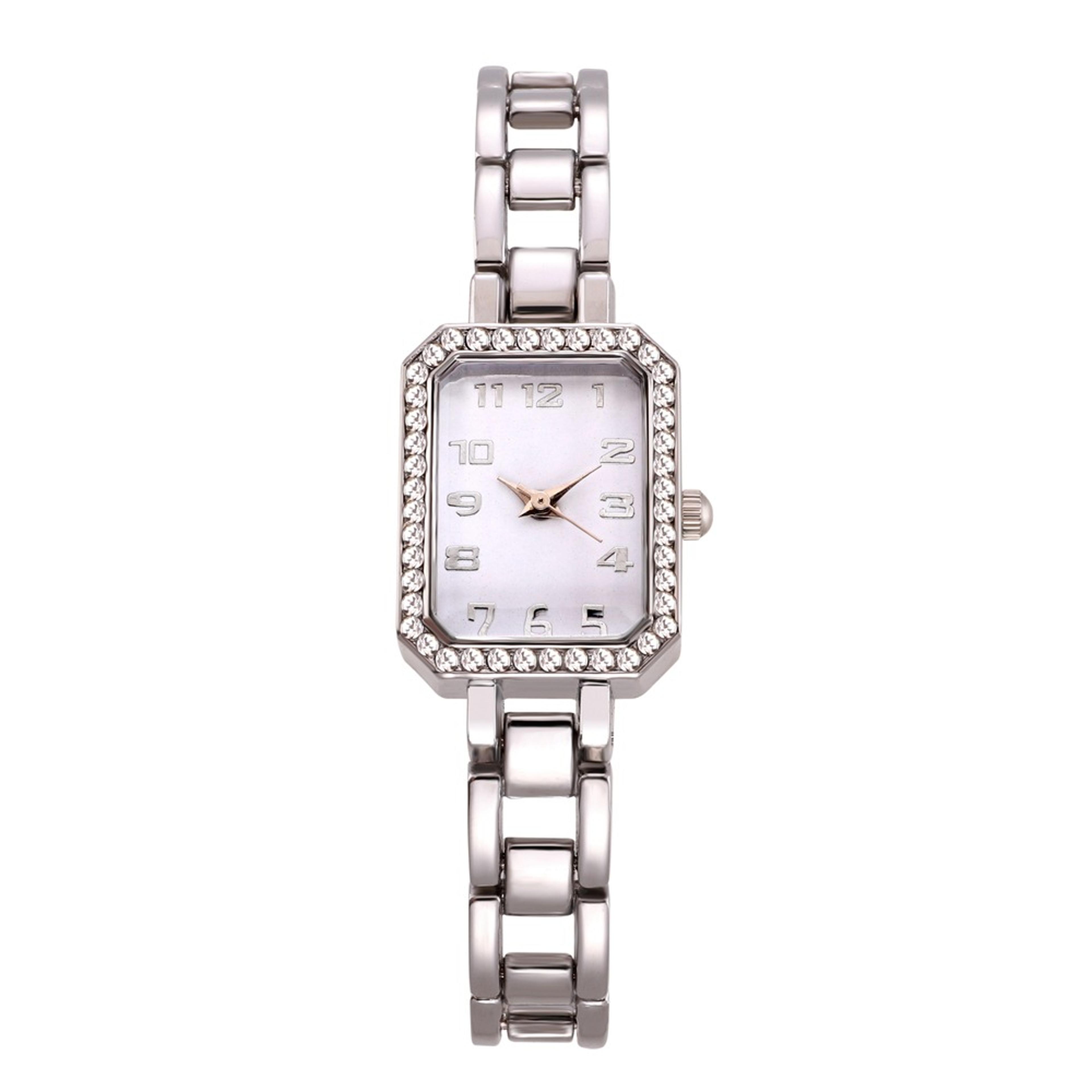 luxury square womens quartz watch with rhinestone stainless steel bracelet