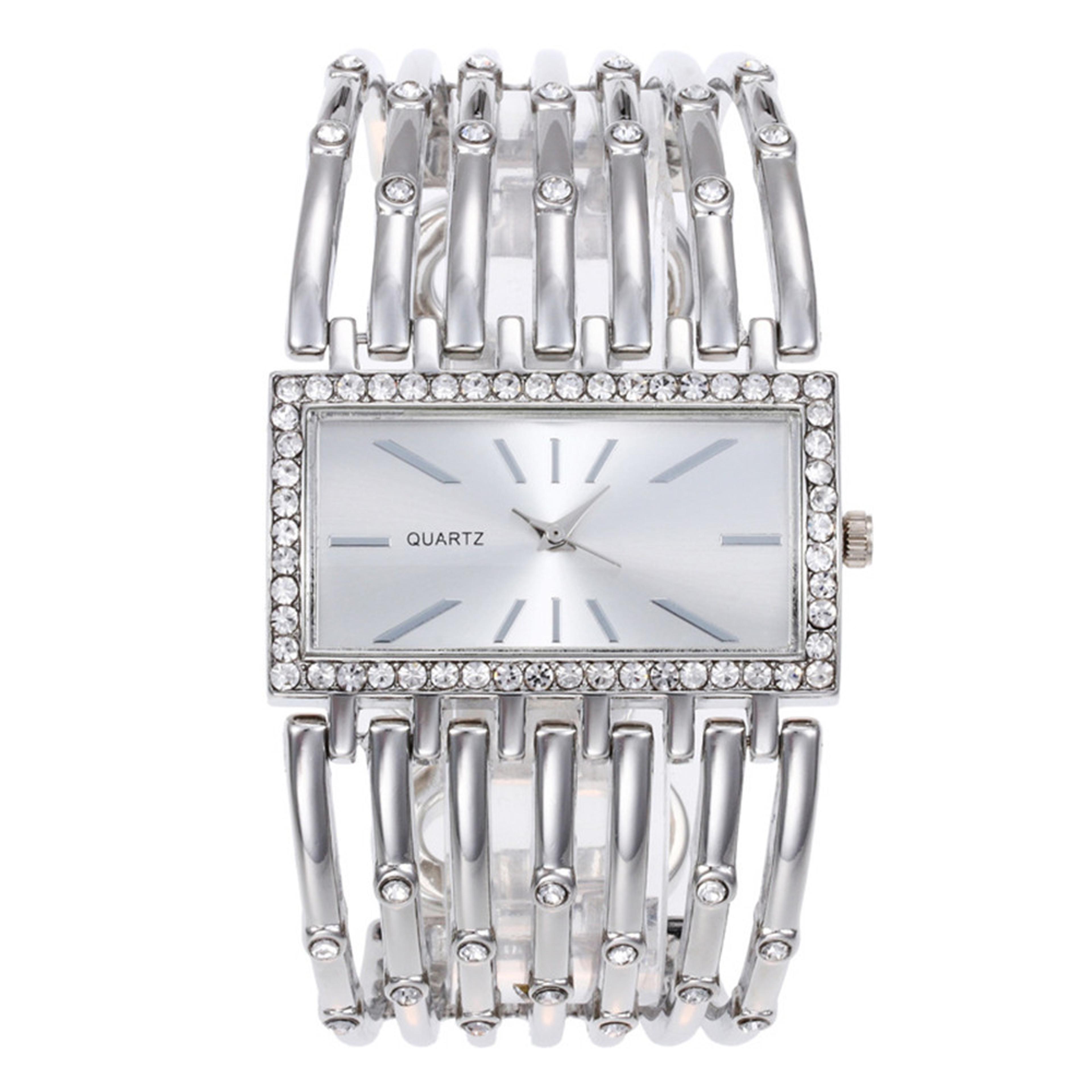 celestia gold rectangle womens quartz watch with crystal bracelet