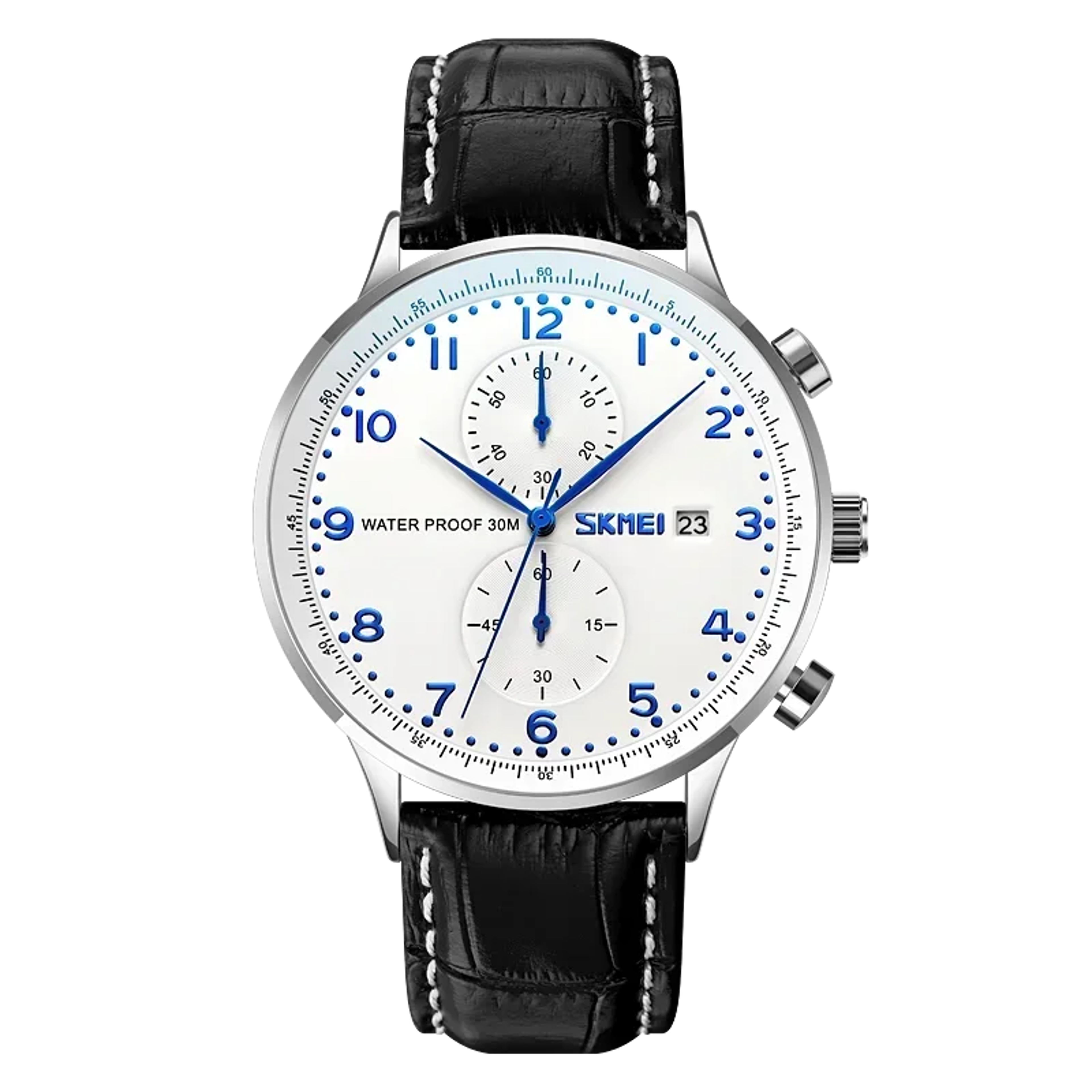Classic Mens Leather Strap Watch With Chronograph Date And Water Resistance 2