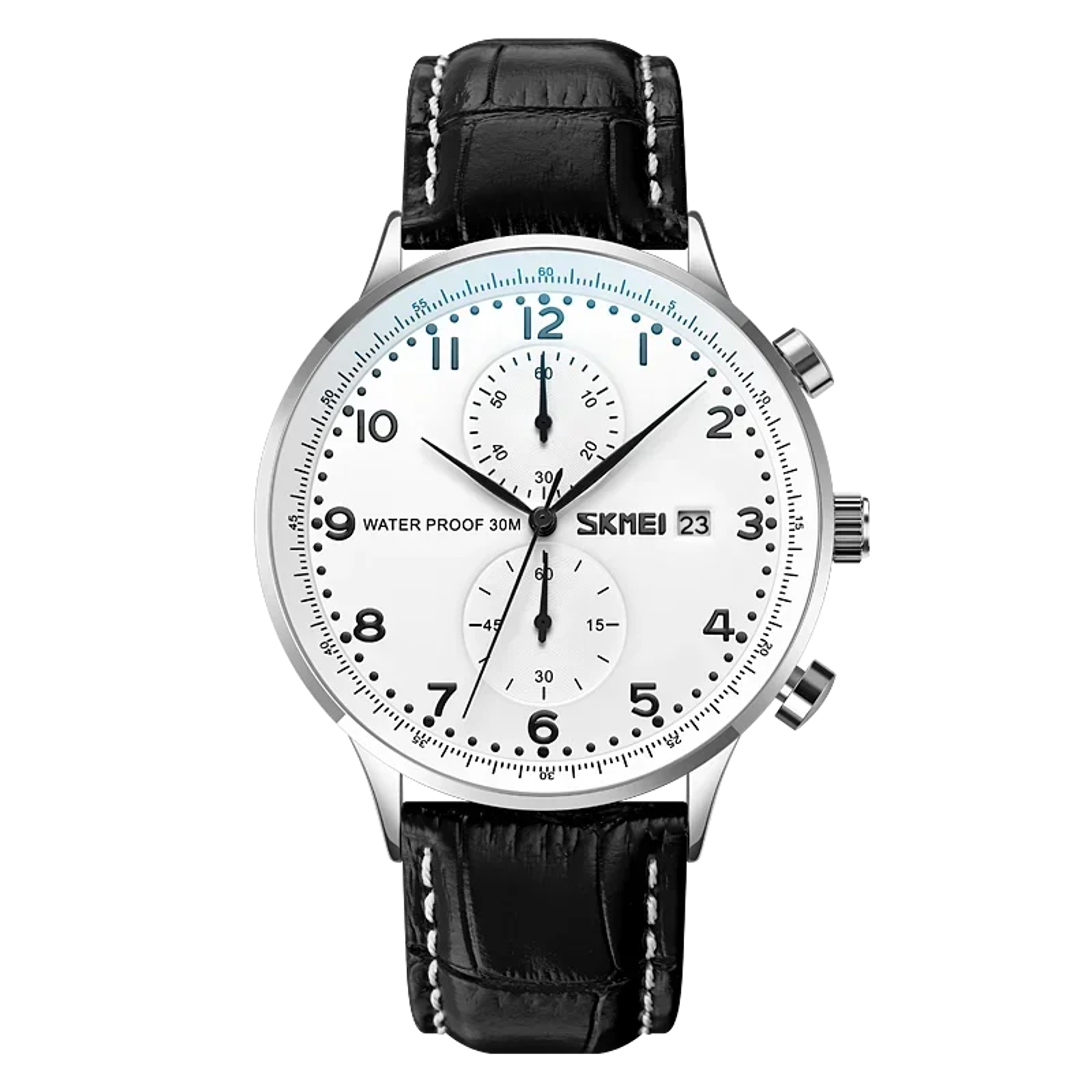 Classic Mens Leather Strap Watch With Chronograph Date And Water Resistance 3