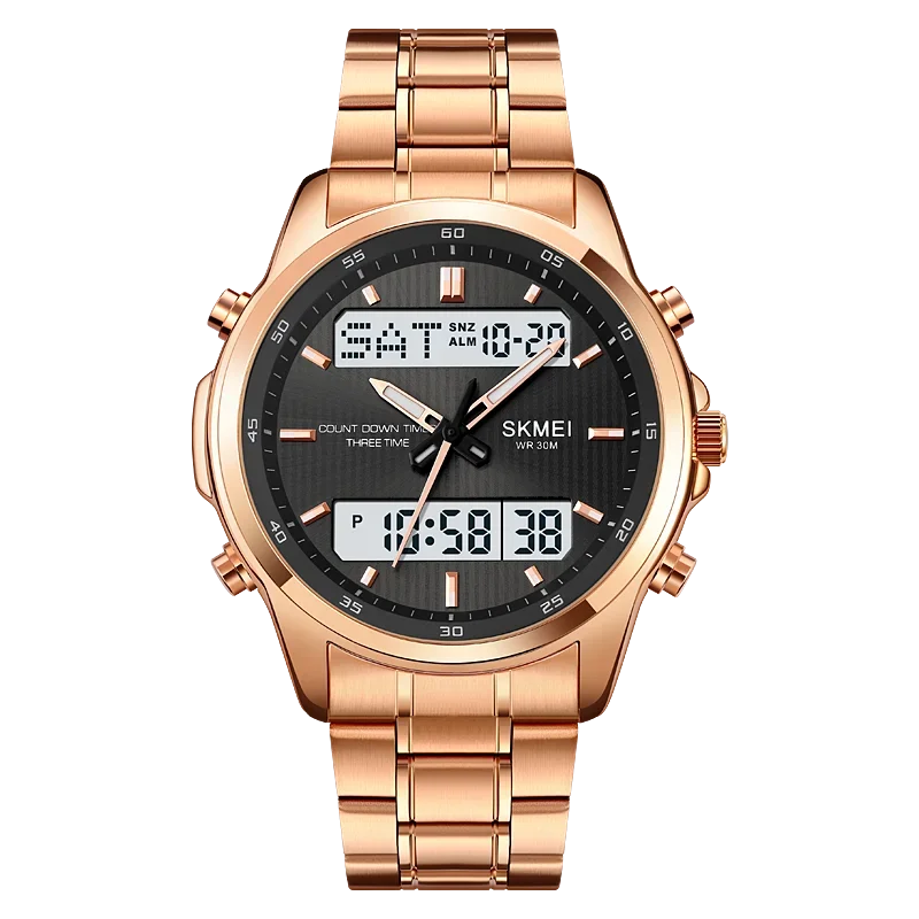 Mens Digital Sport Watch With Triple Time Countdown Timer And Stainless Steel Band 1