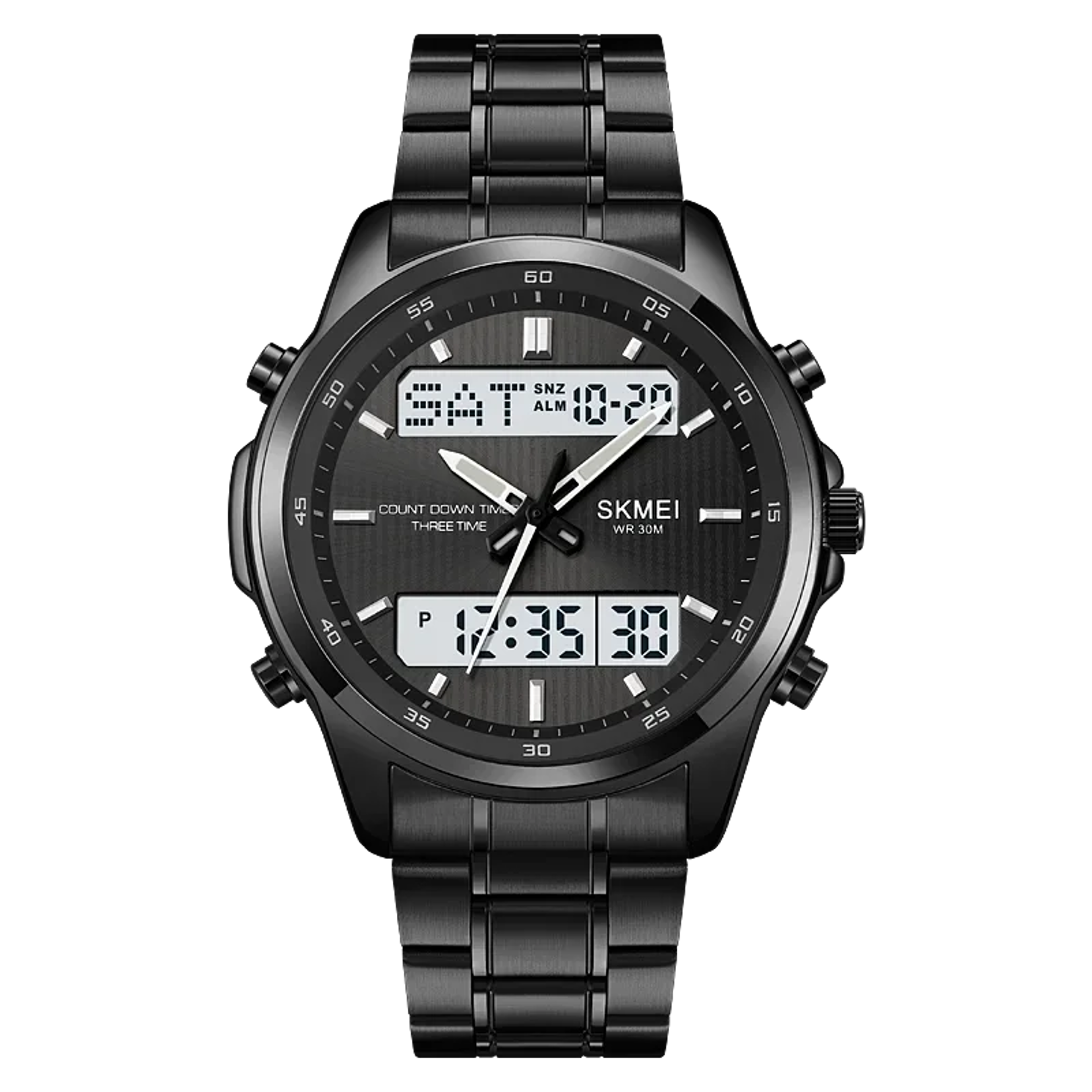 Mens Digital Sport Watch With Triple Time Countdown Timer And Stainless Steel Band 3