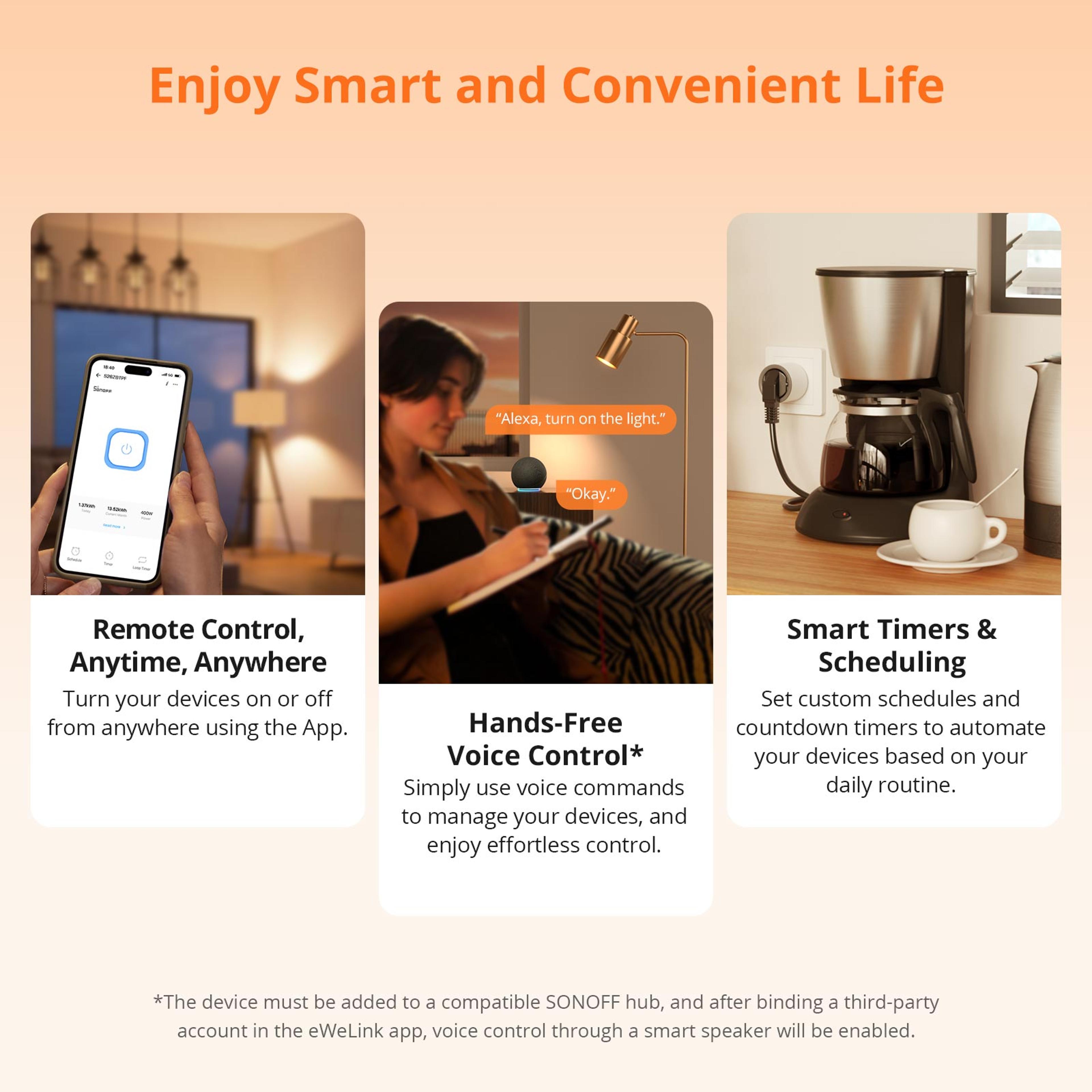 zigbee smart plug with energy monitoring timer and voice control