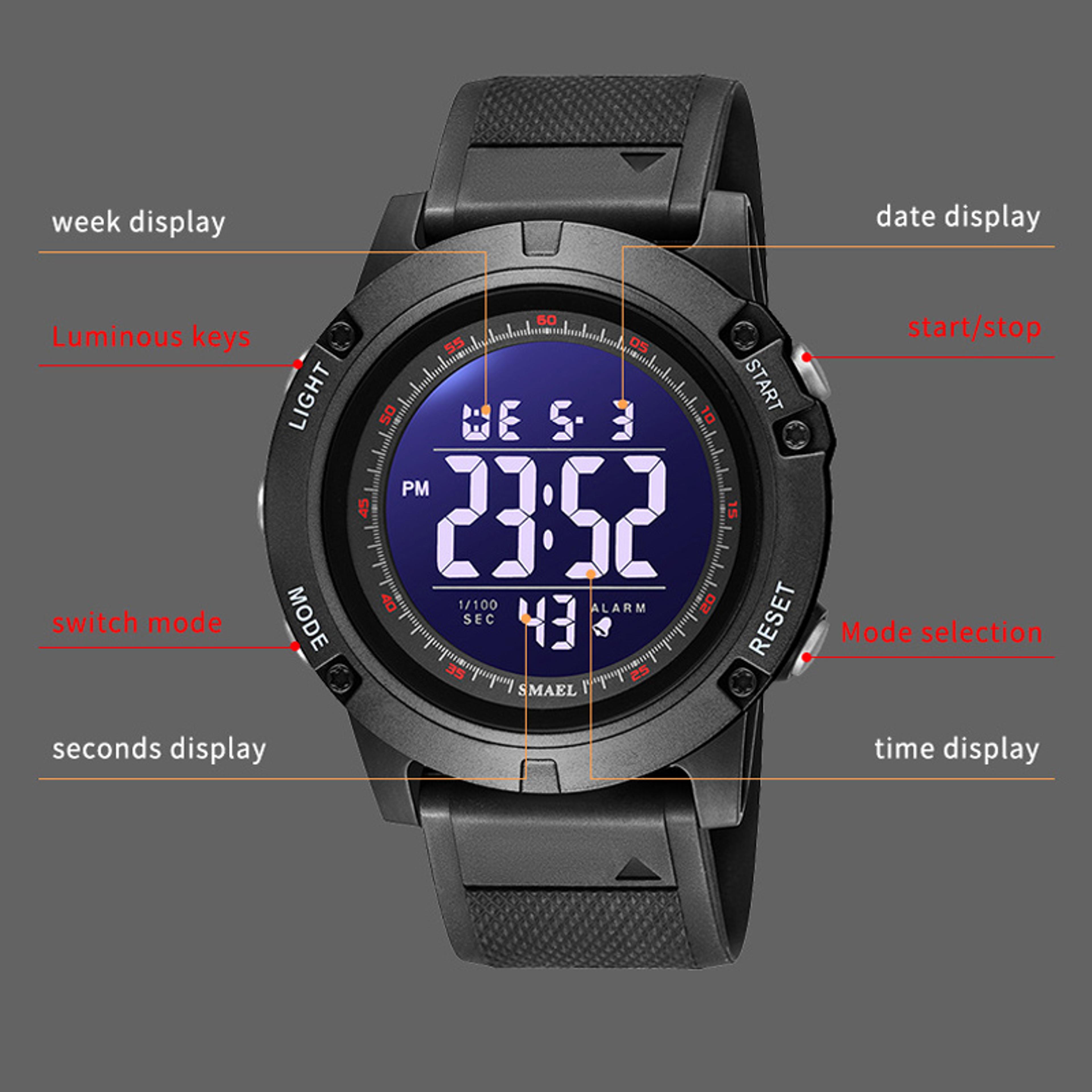 Multifunction Water Proof Digital Sports Watch For Men With Alarm And Backlight 2