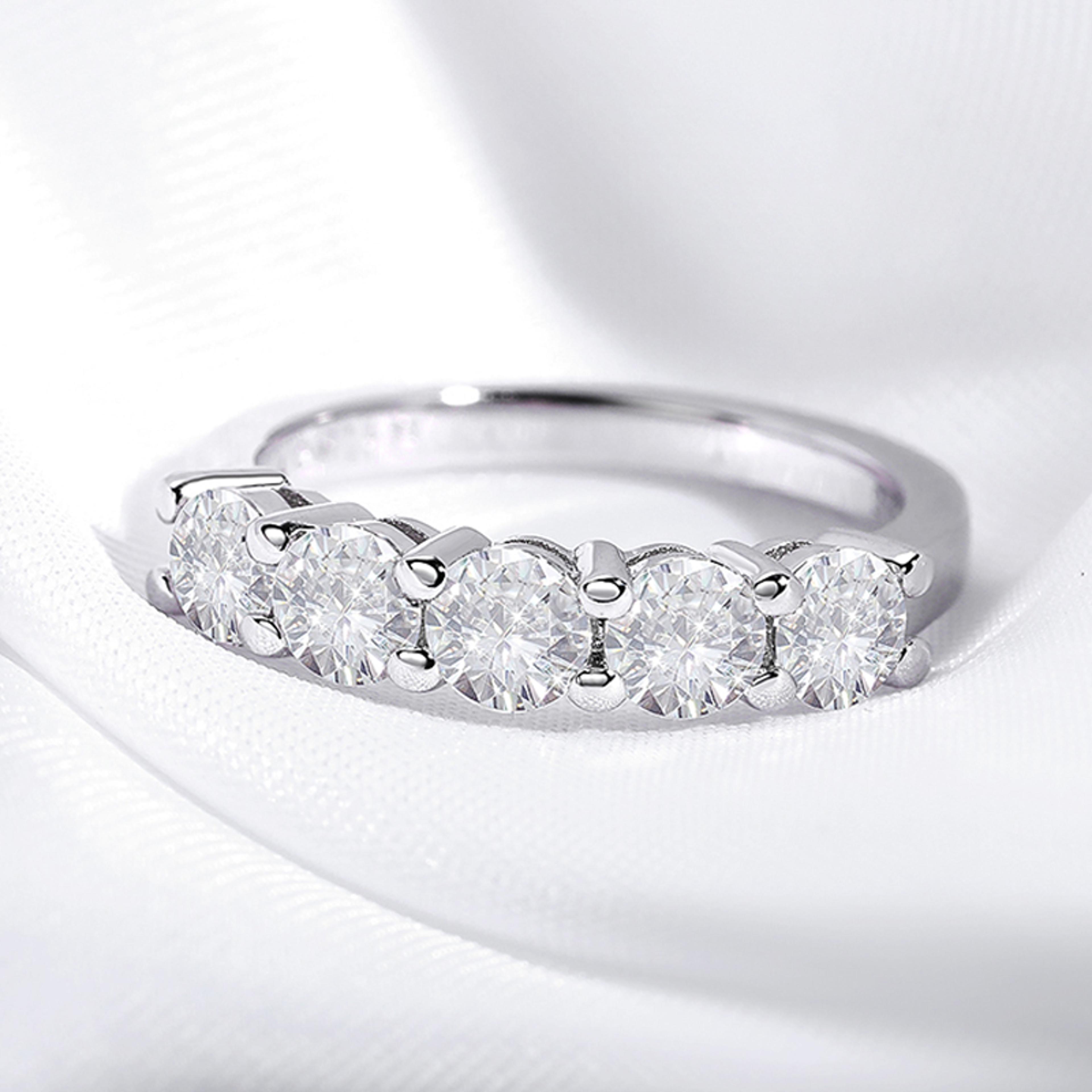 Radiant Moissanite Wedding Band Sterling Silver Ring 2