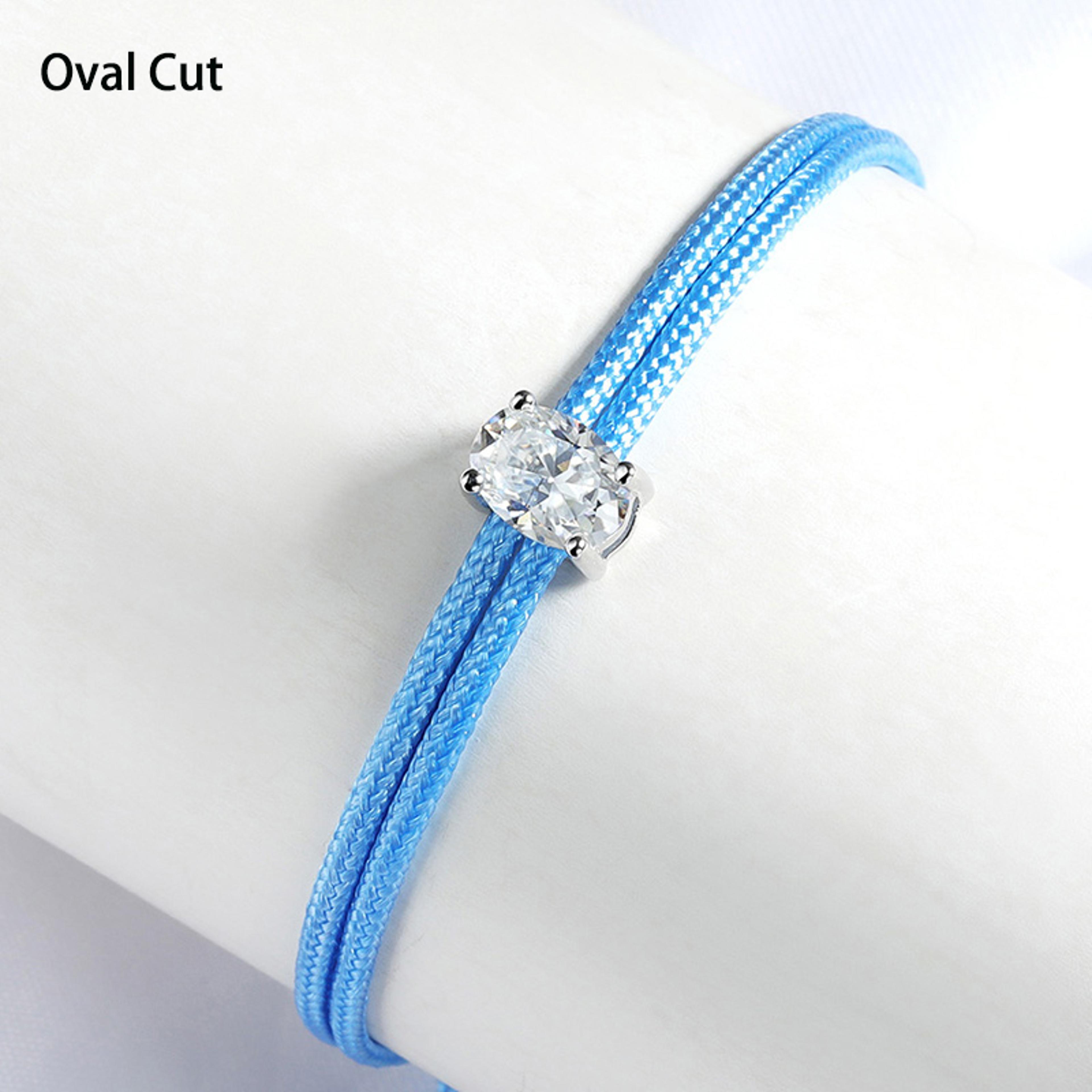 Oval Moissanite Bracelet Sterling Silver Braided Rope Chain For Women 6