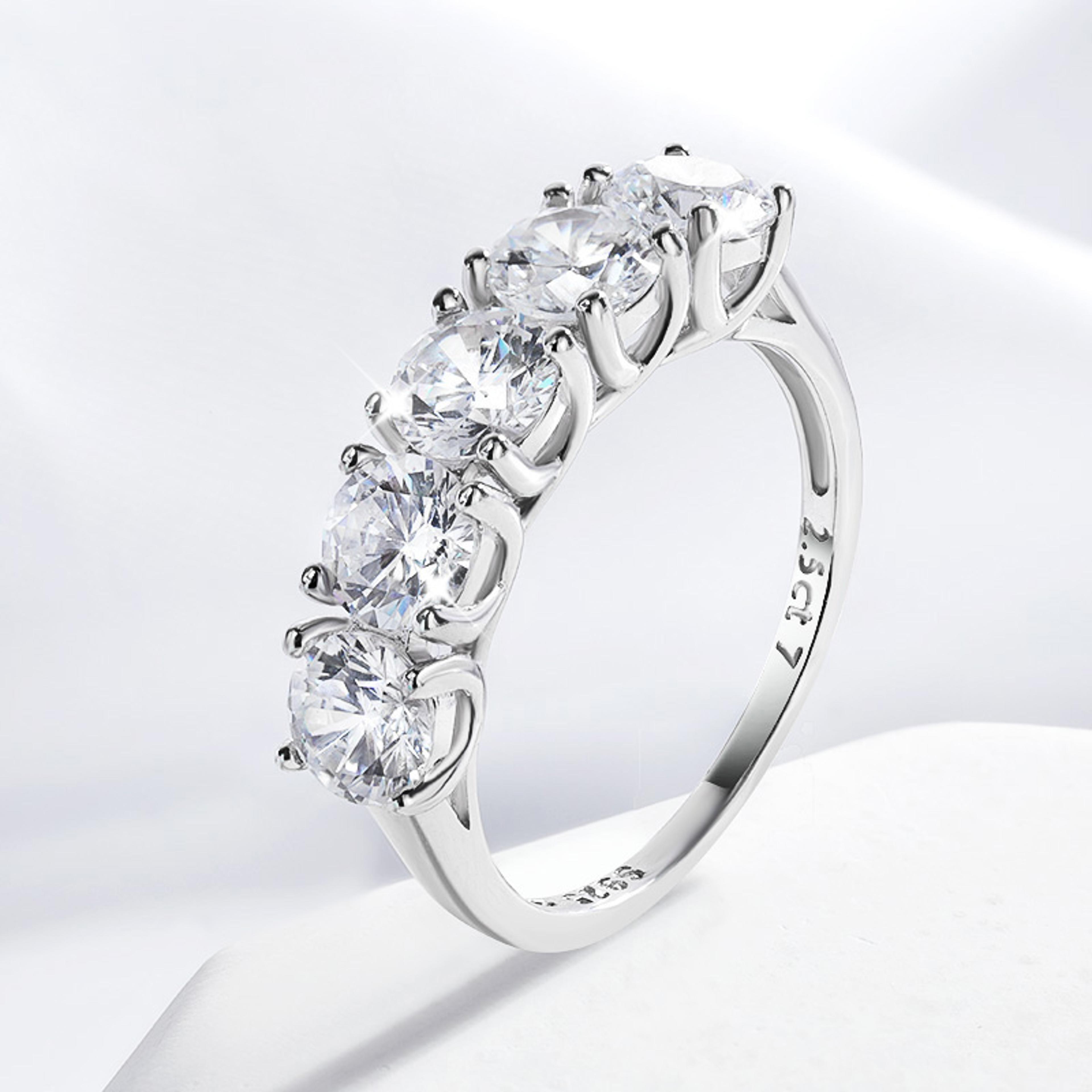 Five Stone Moissanite Wedding Ring For Women In Sterling Silver 2