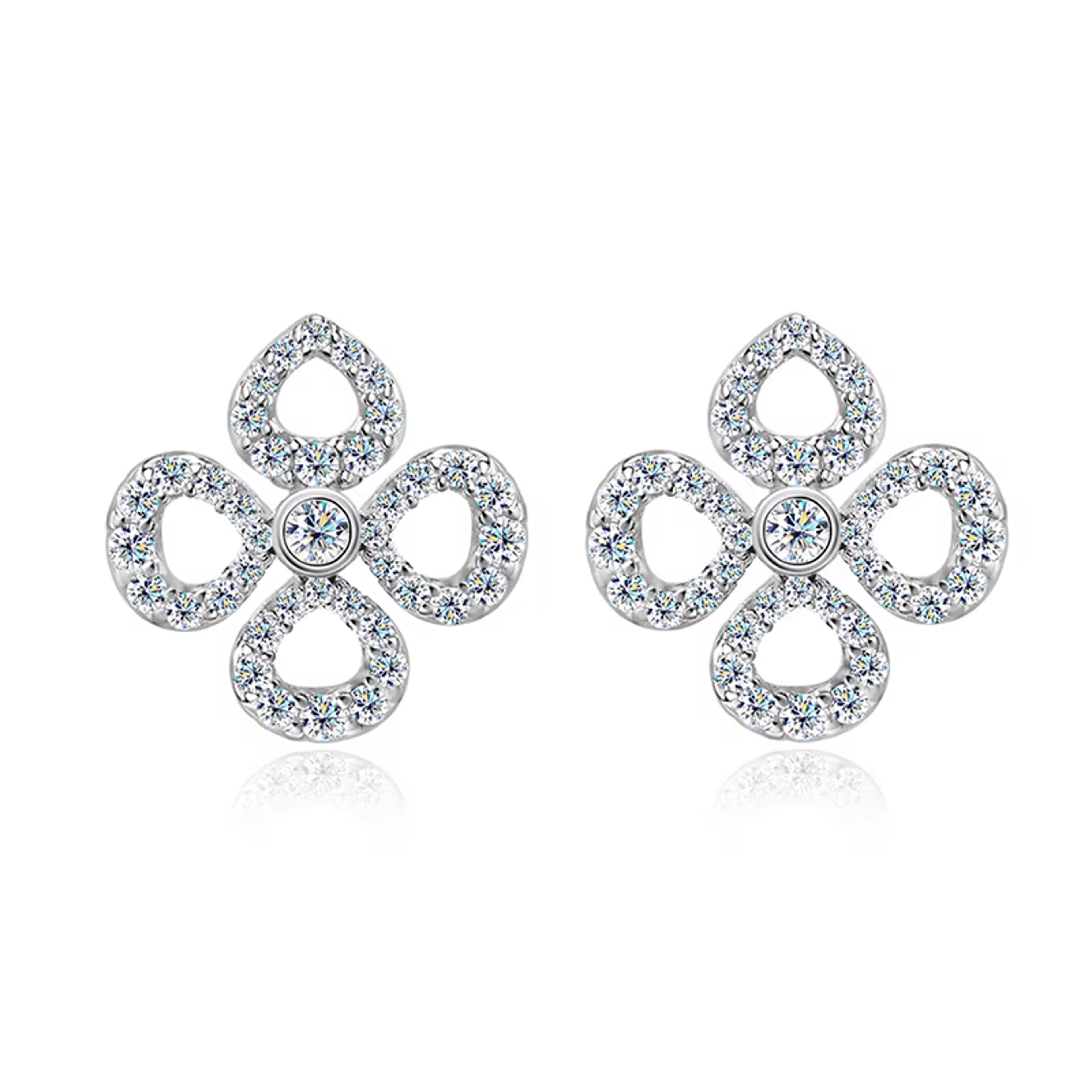 moissanite flower stud earrings sterling silver round cut jewelry