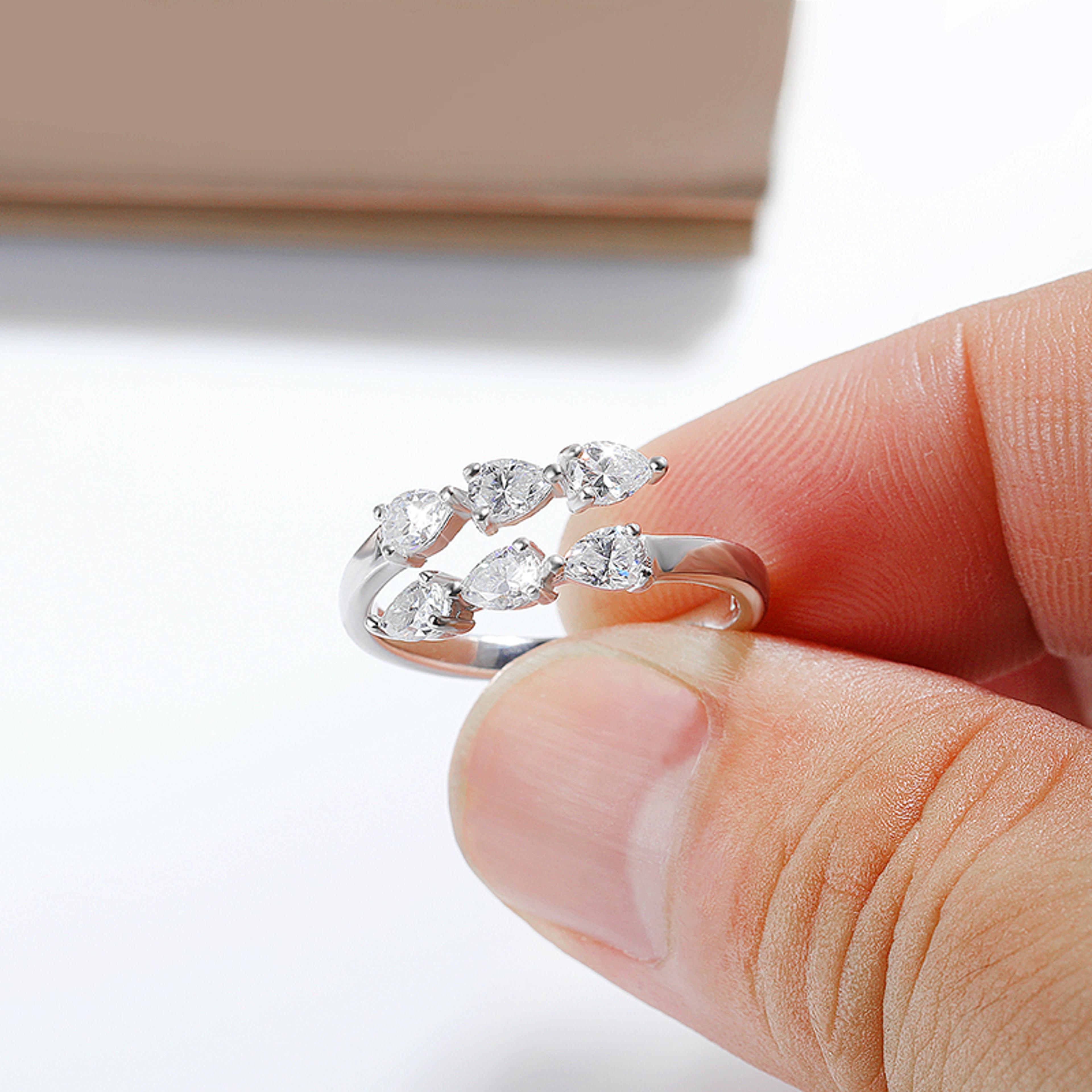 Water Drop Moissanite Promise Ring In Sterling Silver 3