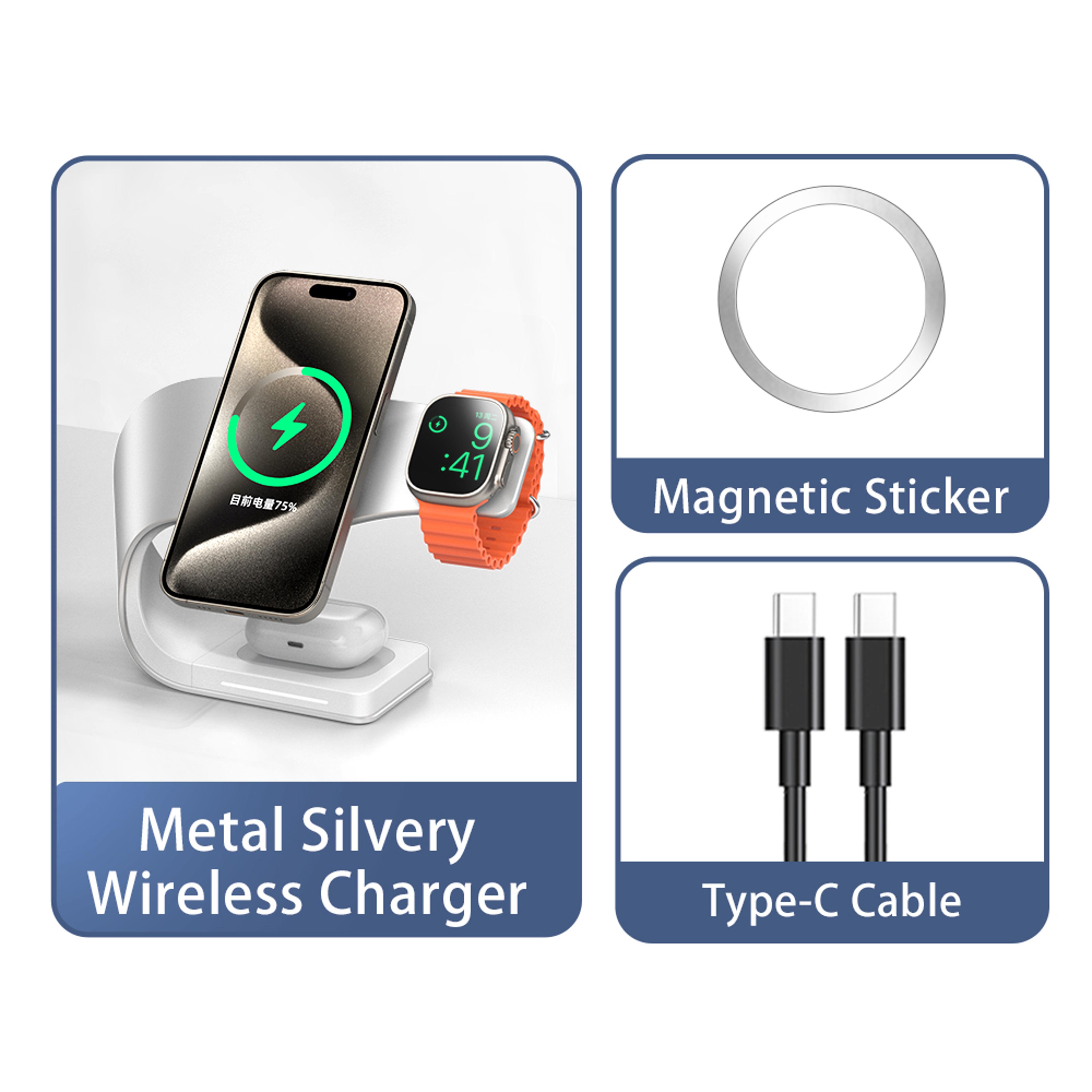 magnetic wireless charger fast charging stand for phone, watch & airpods