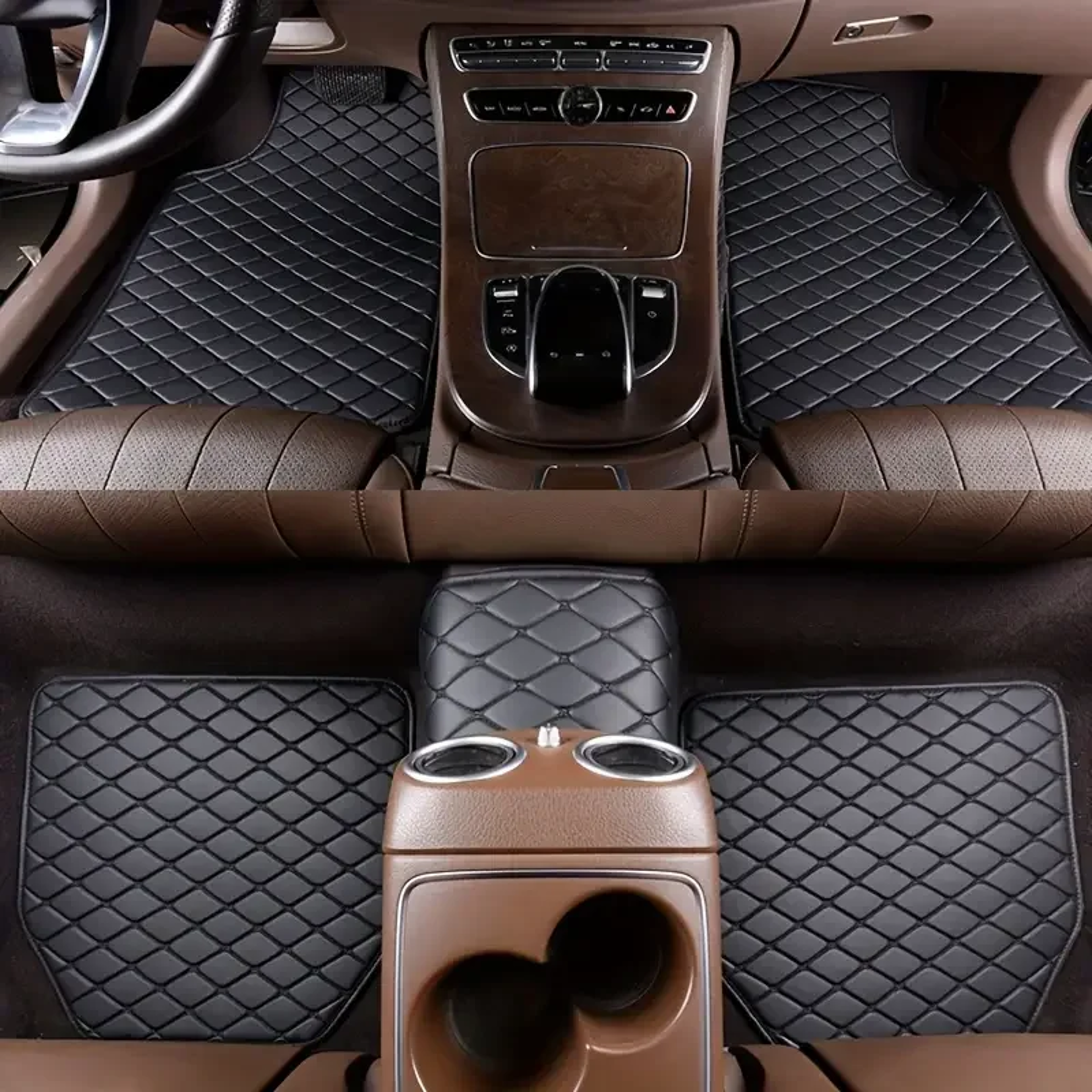 Universal PU Leather Car Floor Mats Waterproof Diamond Pattern Auto Foot Pads 8