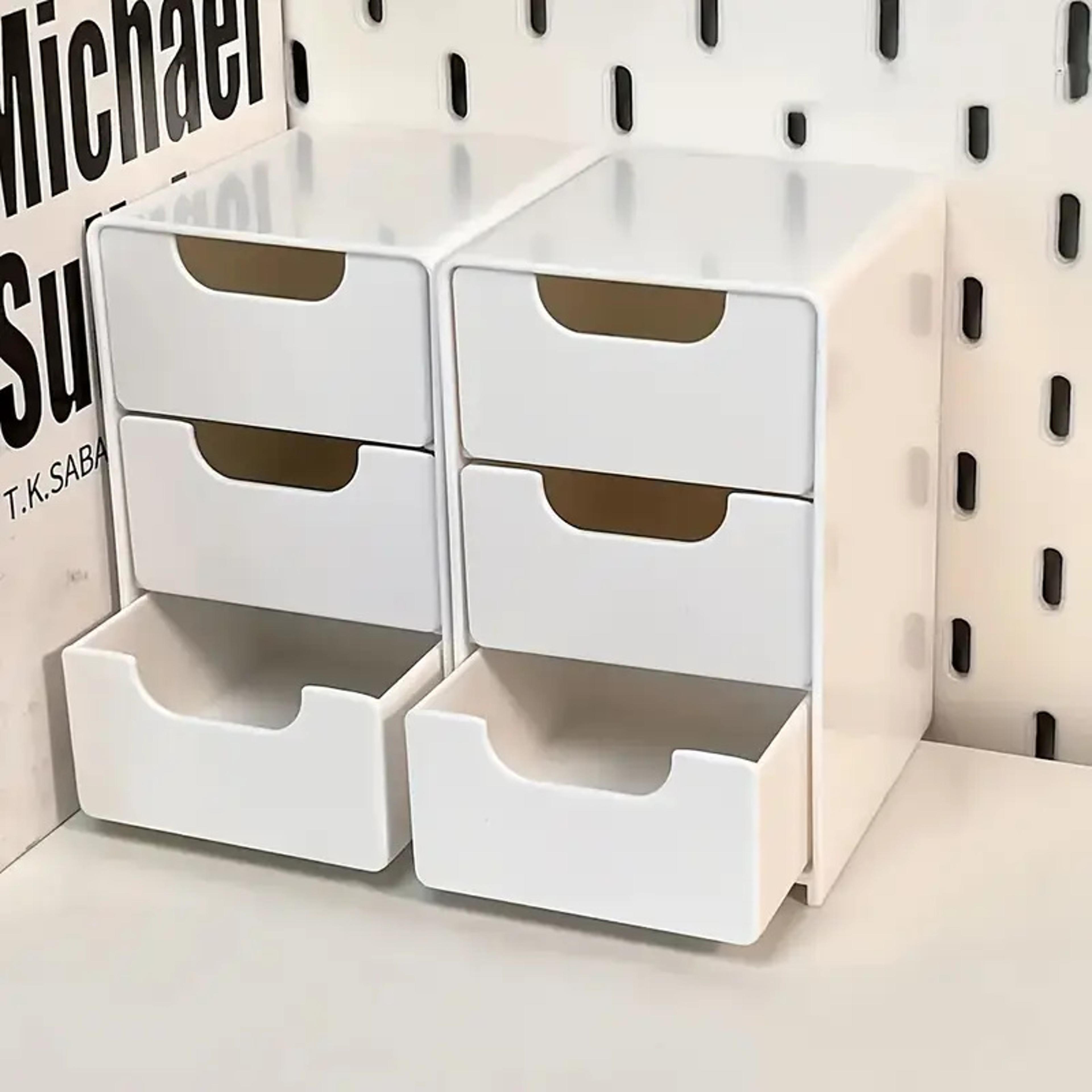 three tier plastic cosmetic storage box organizer with drawers for jewelry and office supplies