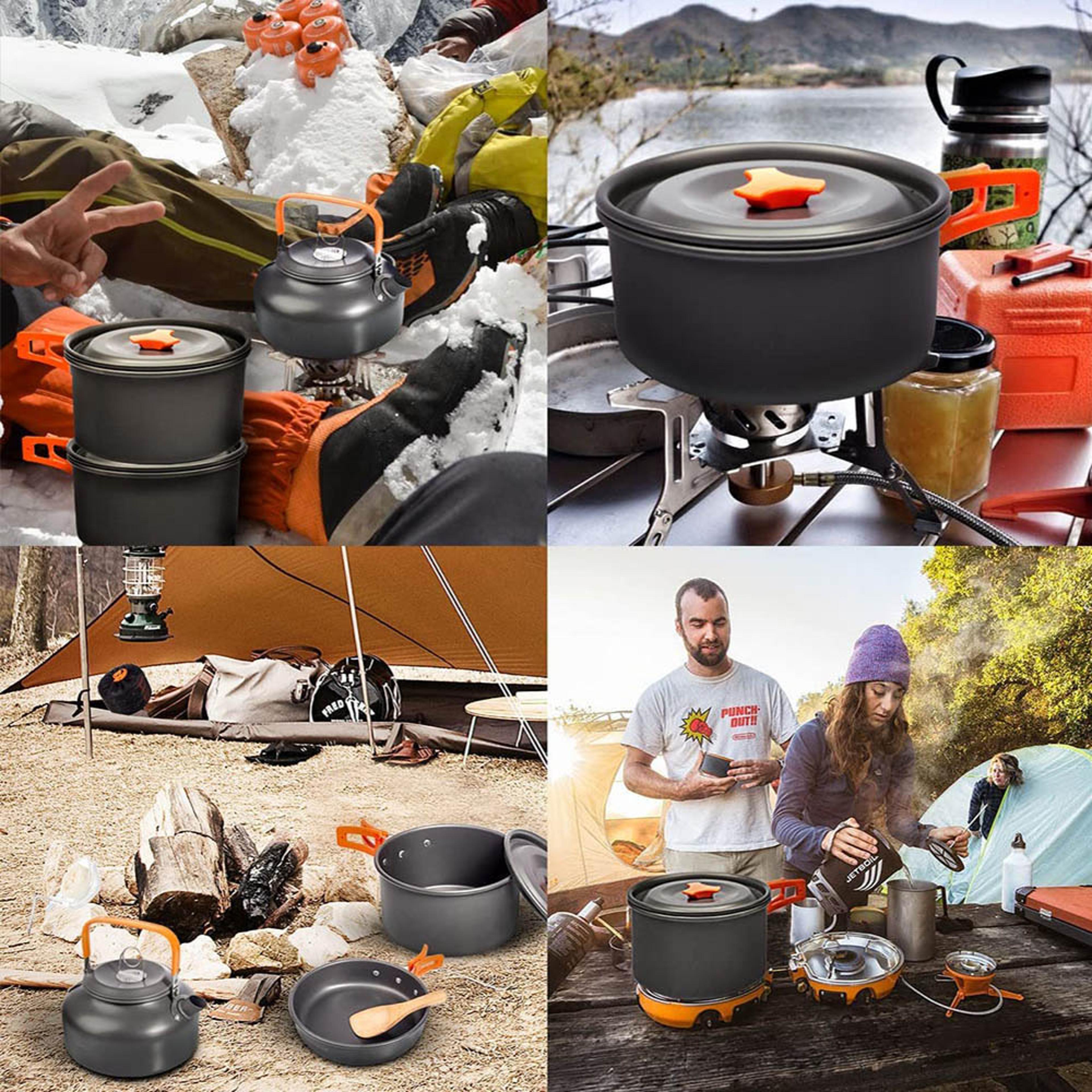 camping cookware kit foldable aluminum alloy pot for hiking picnic and outdoor cooking