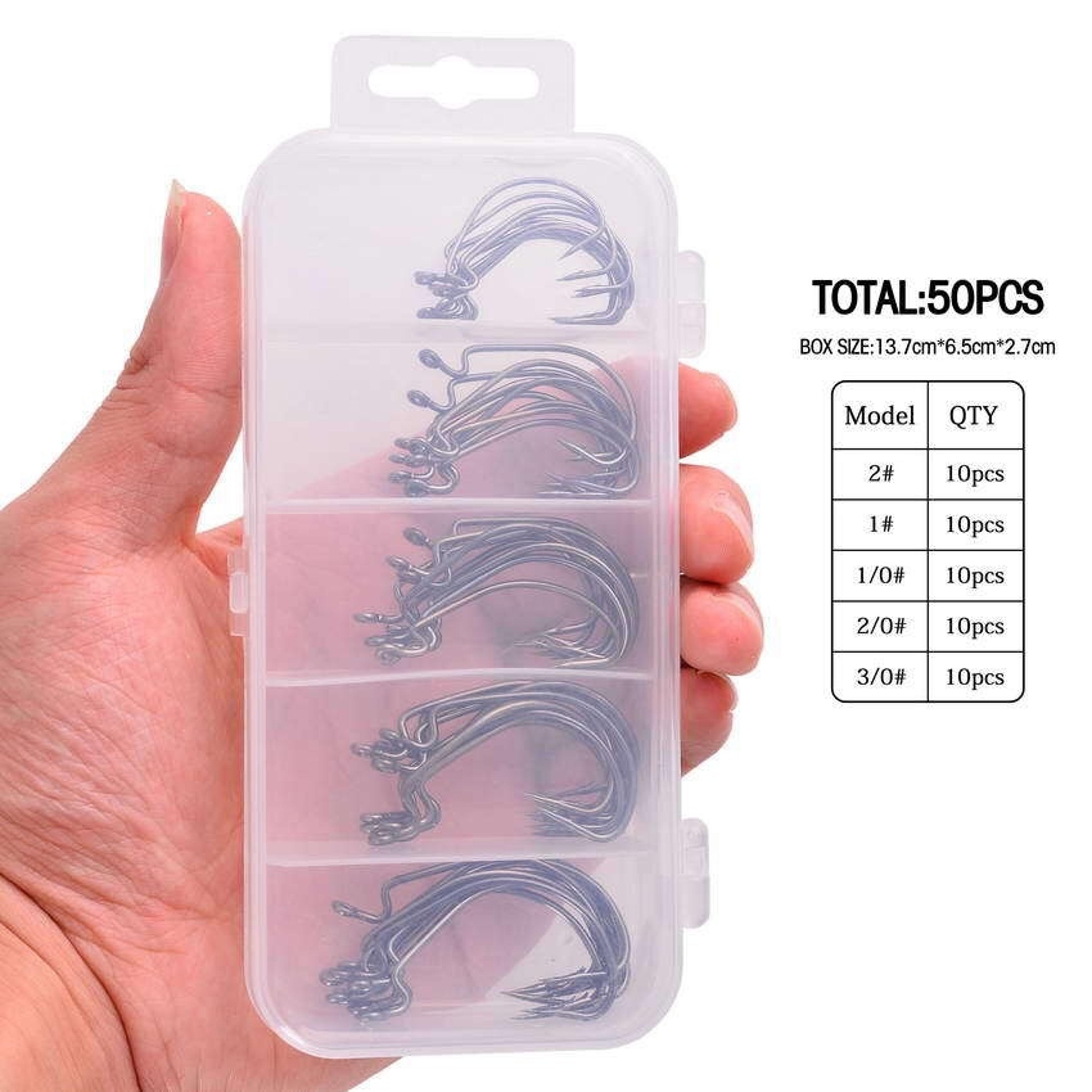 High Carbon Steel Crank Fishing Hooks Fifty Piece Box For Soft Worm Lures 5