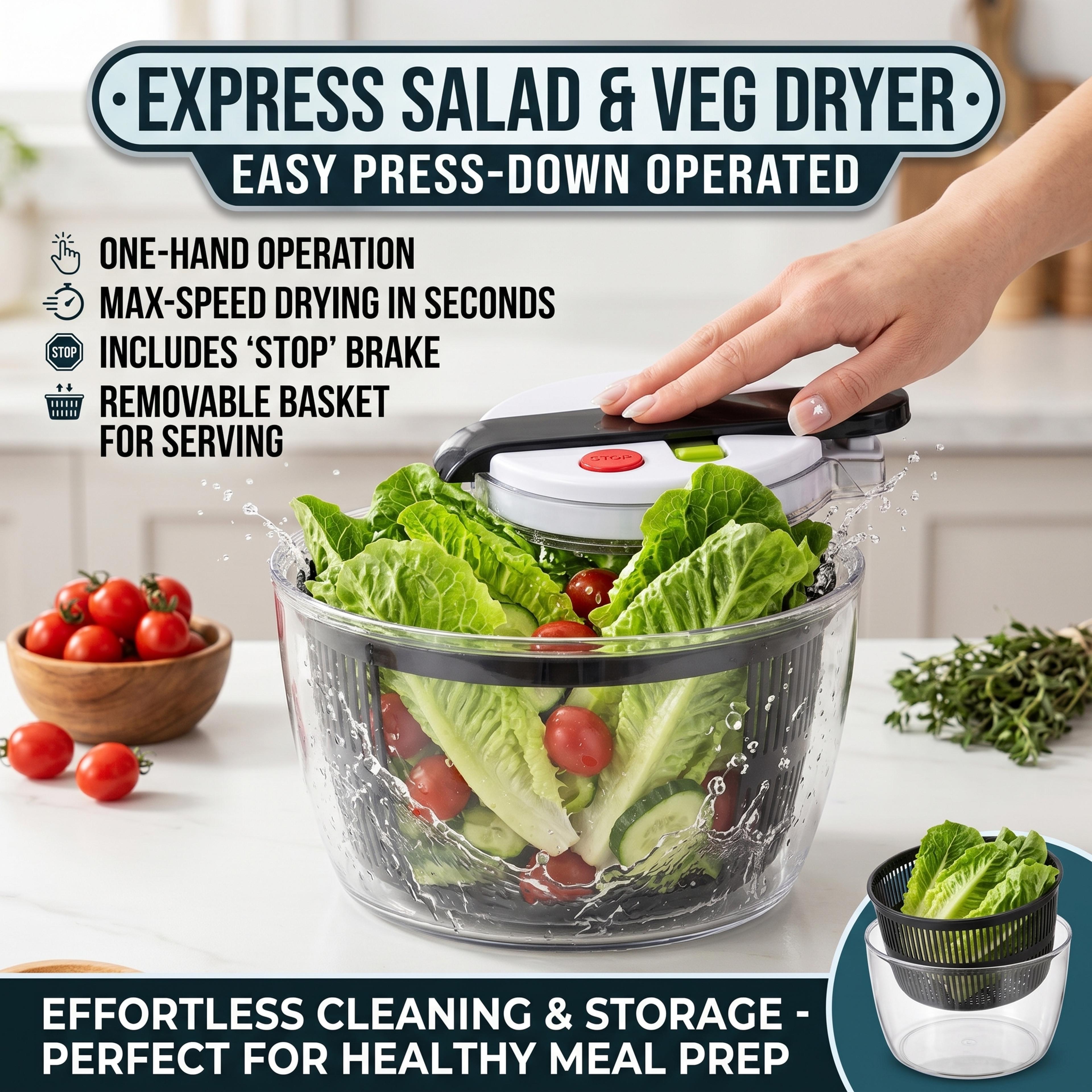 press type salad spinner vegetable washer and dryer