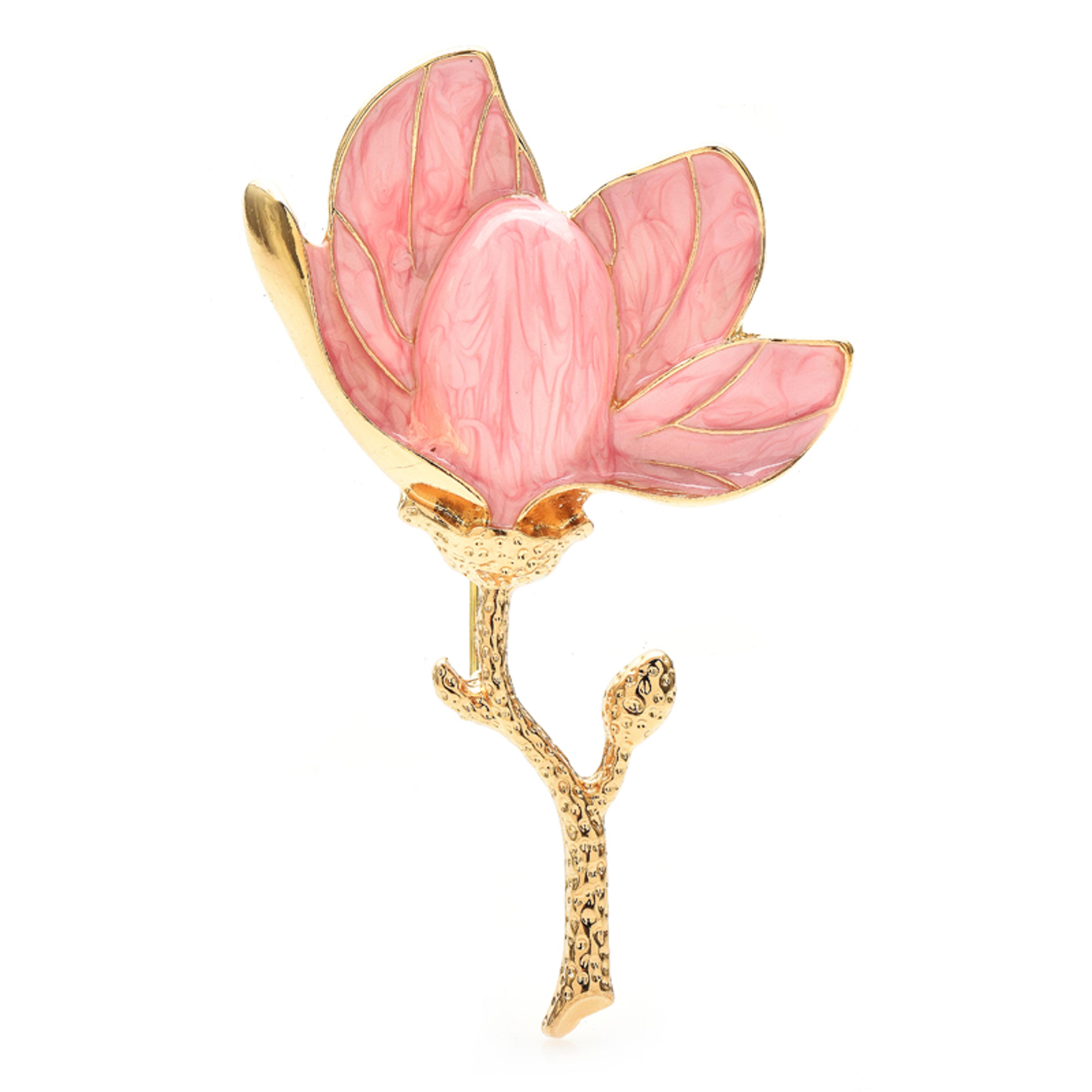 magnolia flower brooch enamel rhinestone zinc alloy pin
