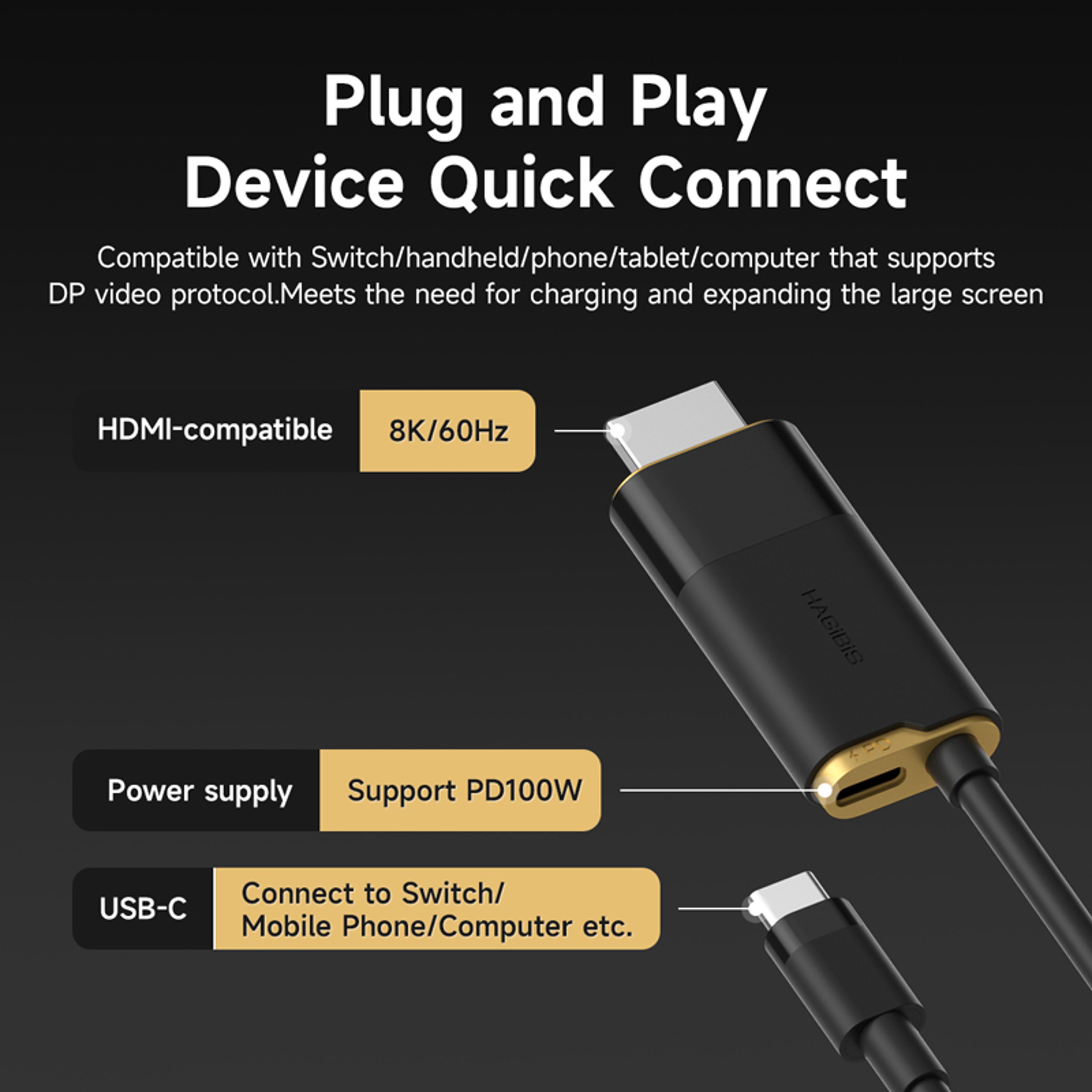 USB C To HDMI TV Dock Adapter With HDR And Hundred W PD 1