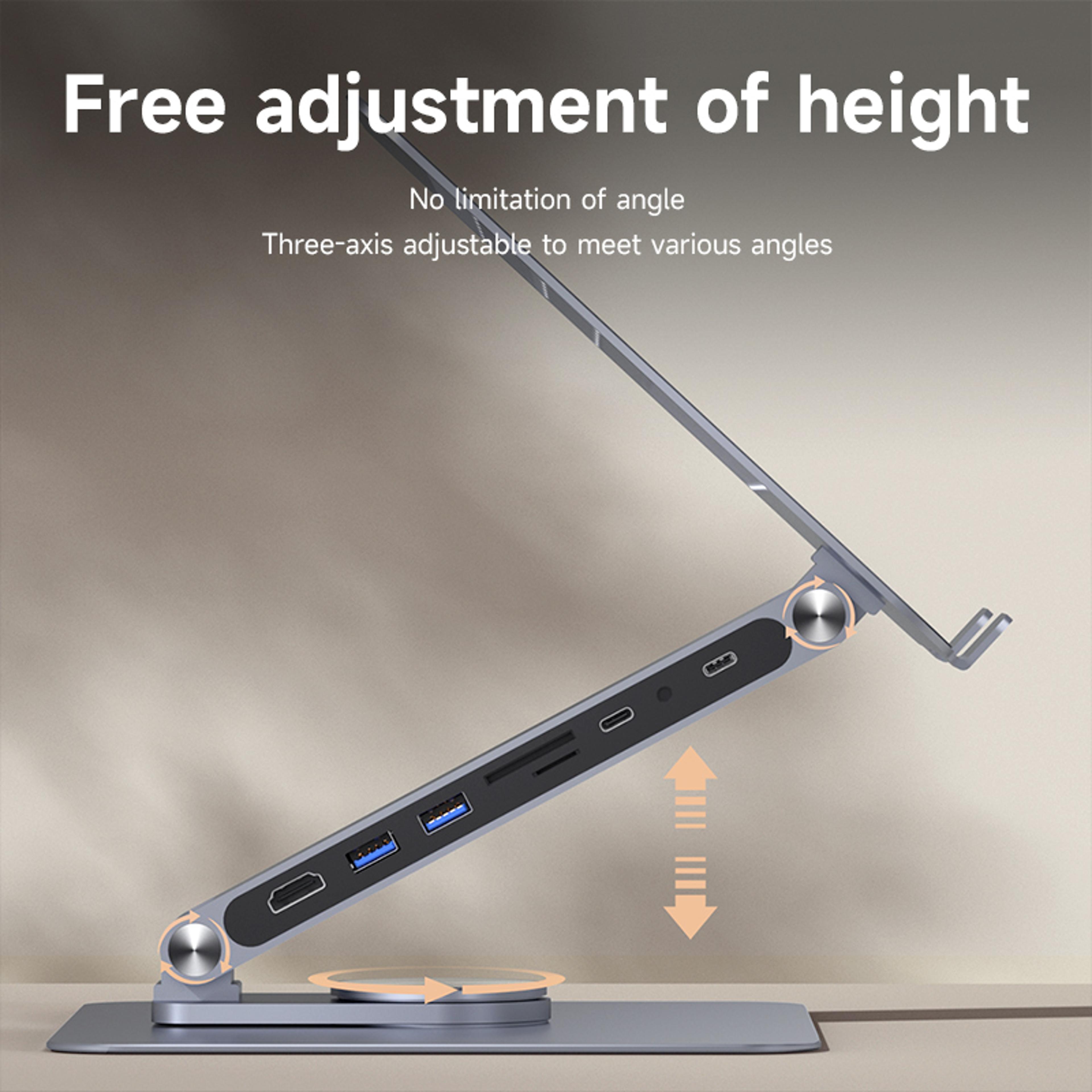 Adjustable Aluminum Laptop Stand With USB C Dock Degree Rotating Ergonomic Riser 1