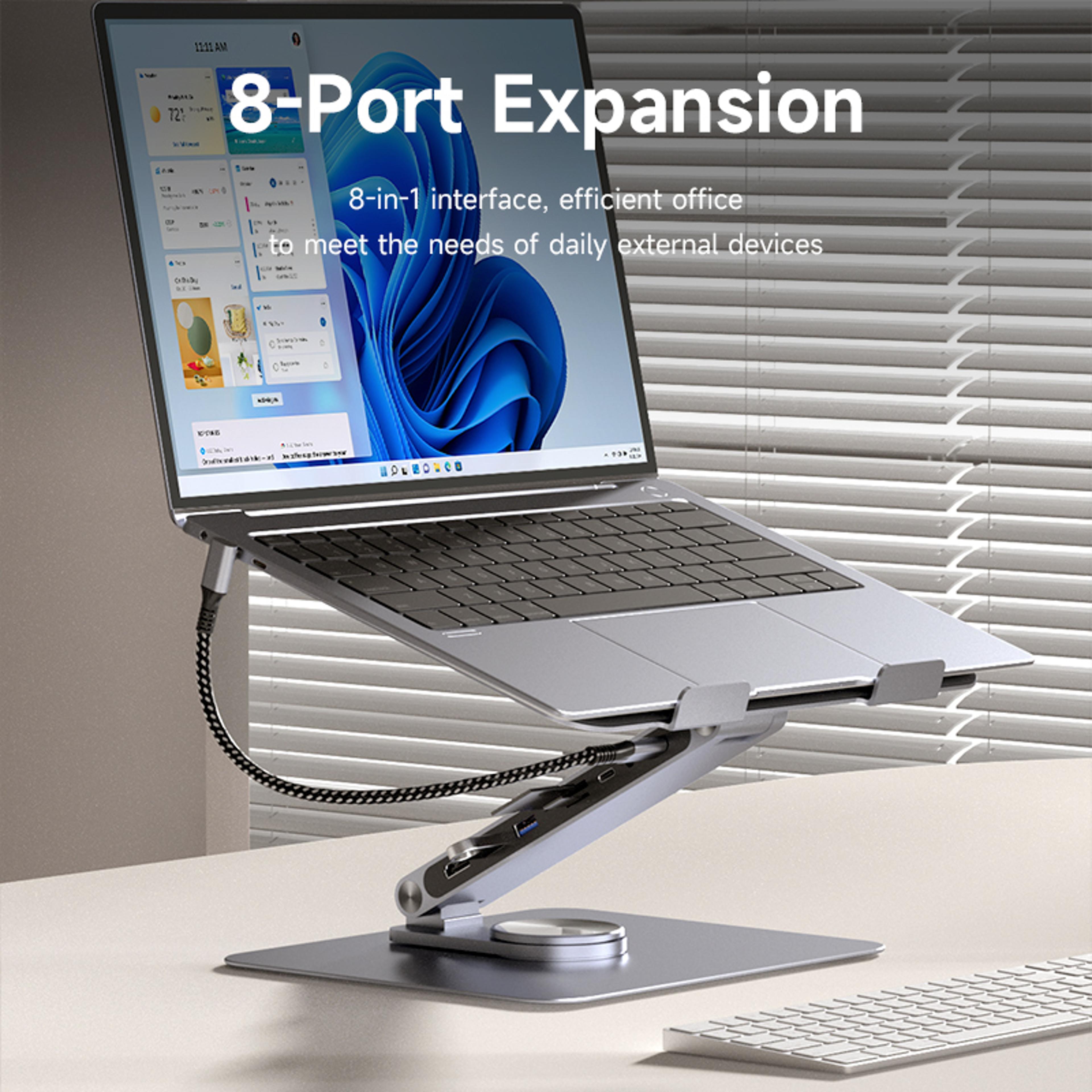 Adjustable Aluminum Laptop Stand With USB C Dock Degree Rotating Ergonomic Riser 3