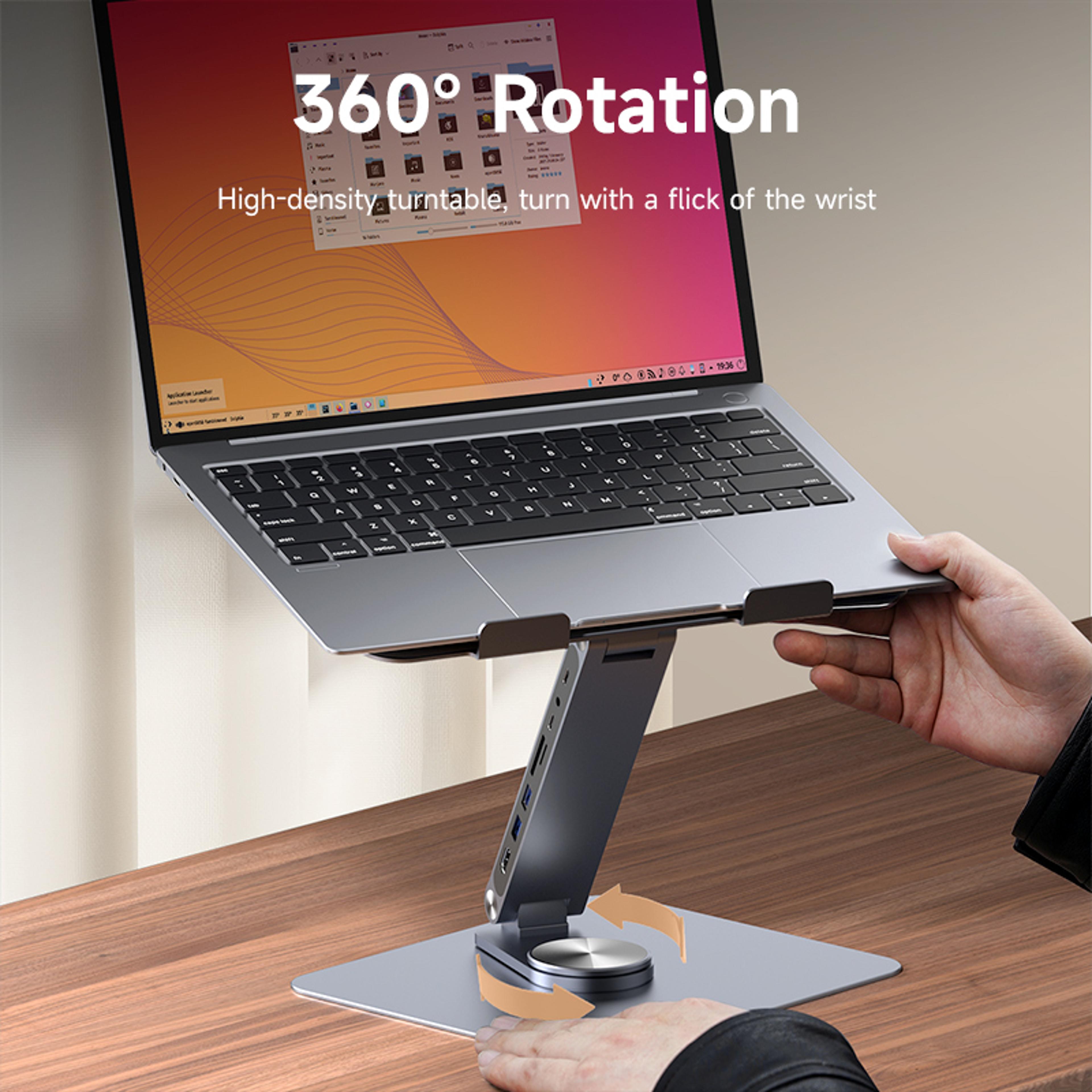 Adjustable Aluminum Laptop Stand With USB C Dock Degree Rotating Ergonomic Riser 5