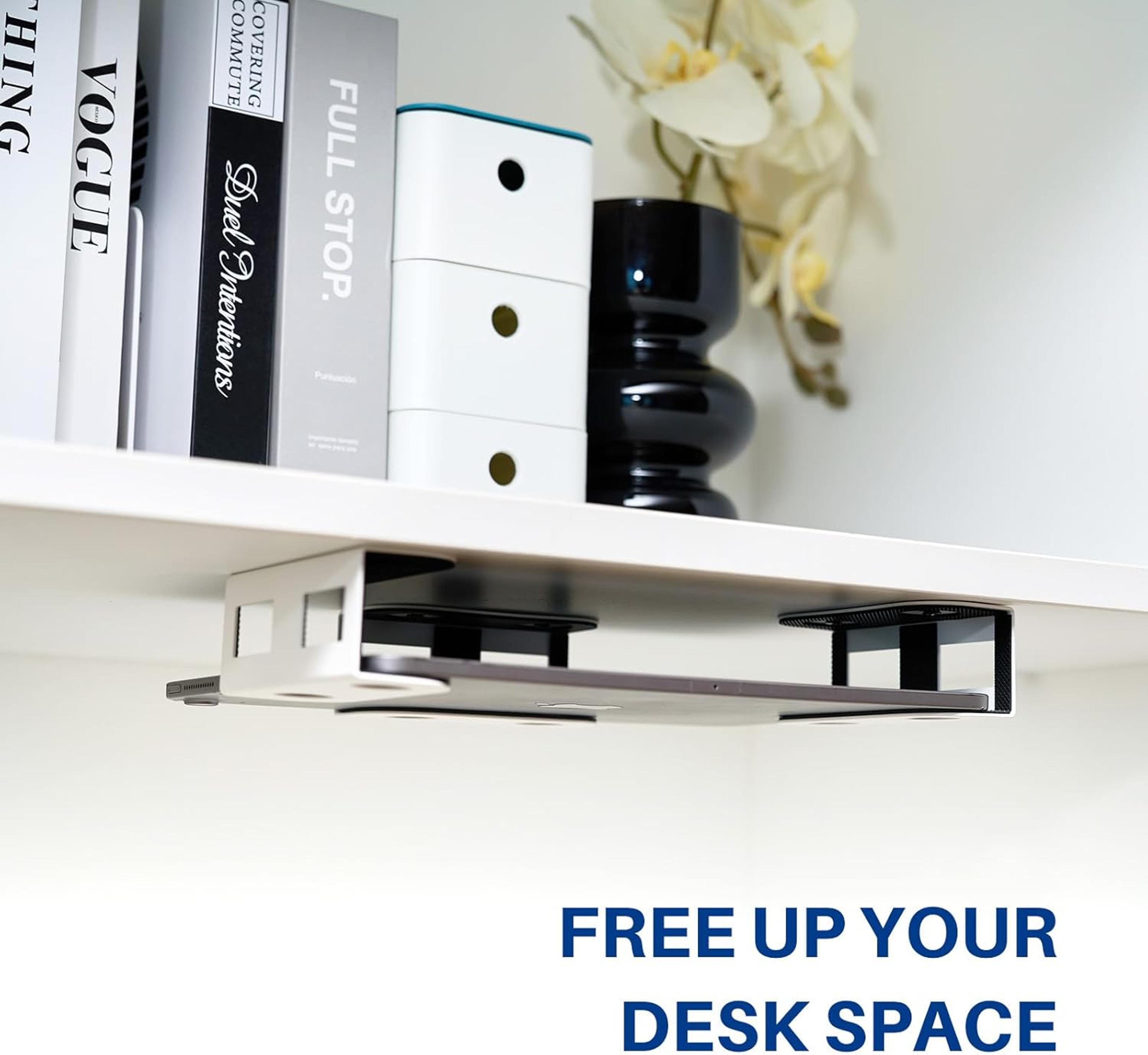 Under Desk Laptop Mount Carbon Steel Shelf Holder With Anti Scratch Silicone 1