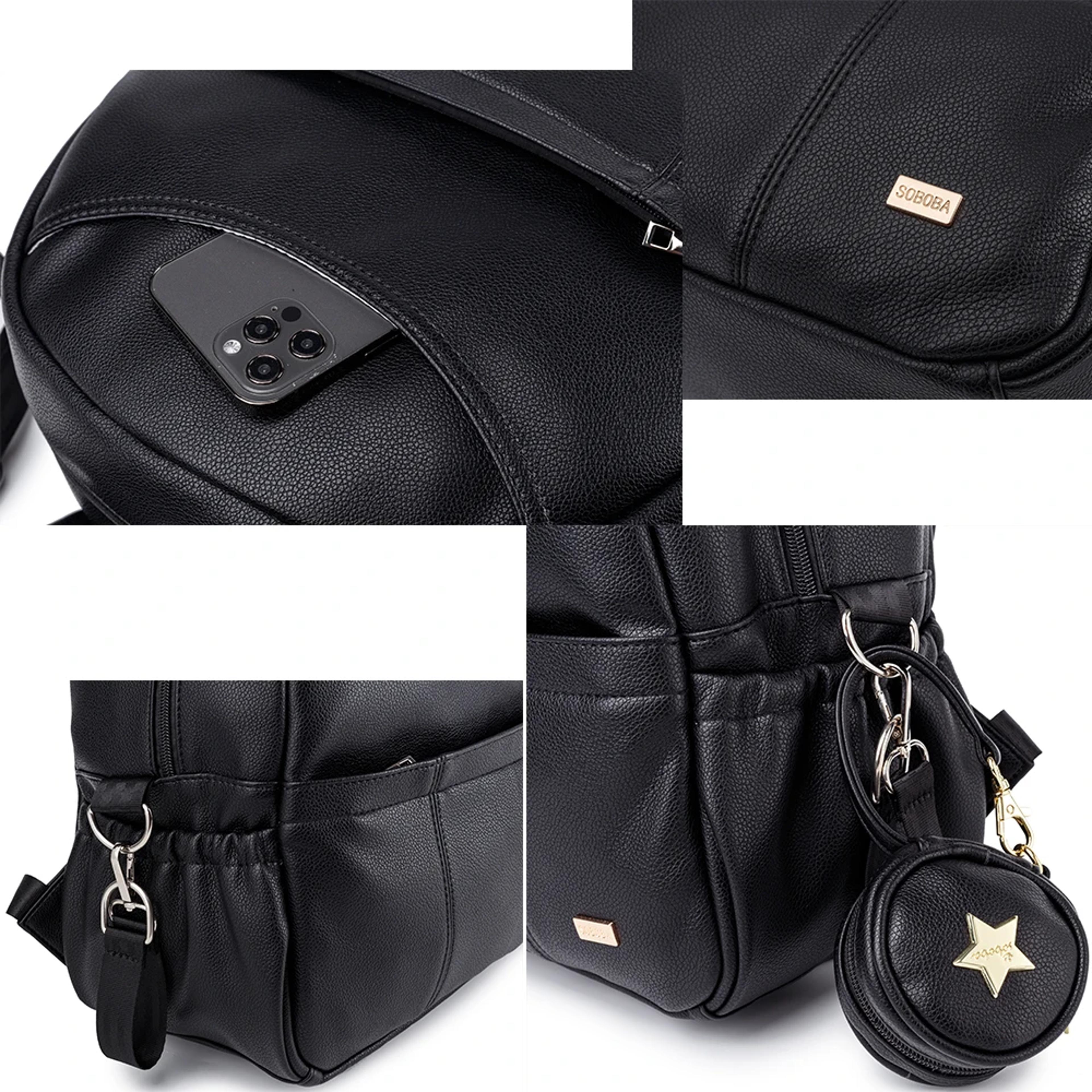 PU Leather Diaper Backpack Large Capacity Waterproof Pockets Stroller Travel Bag 2