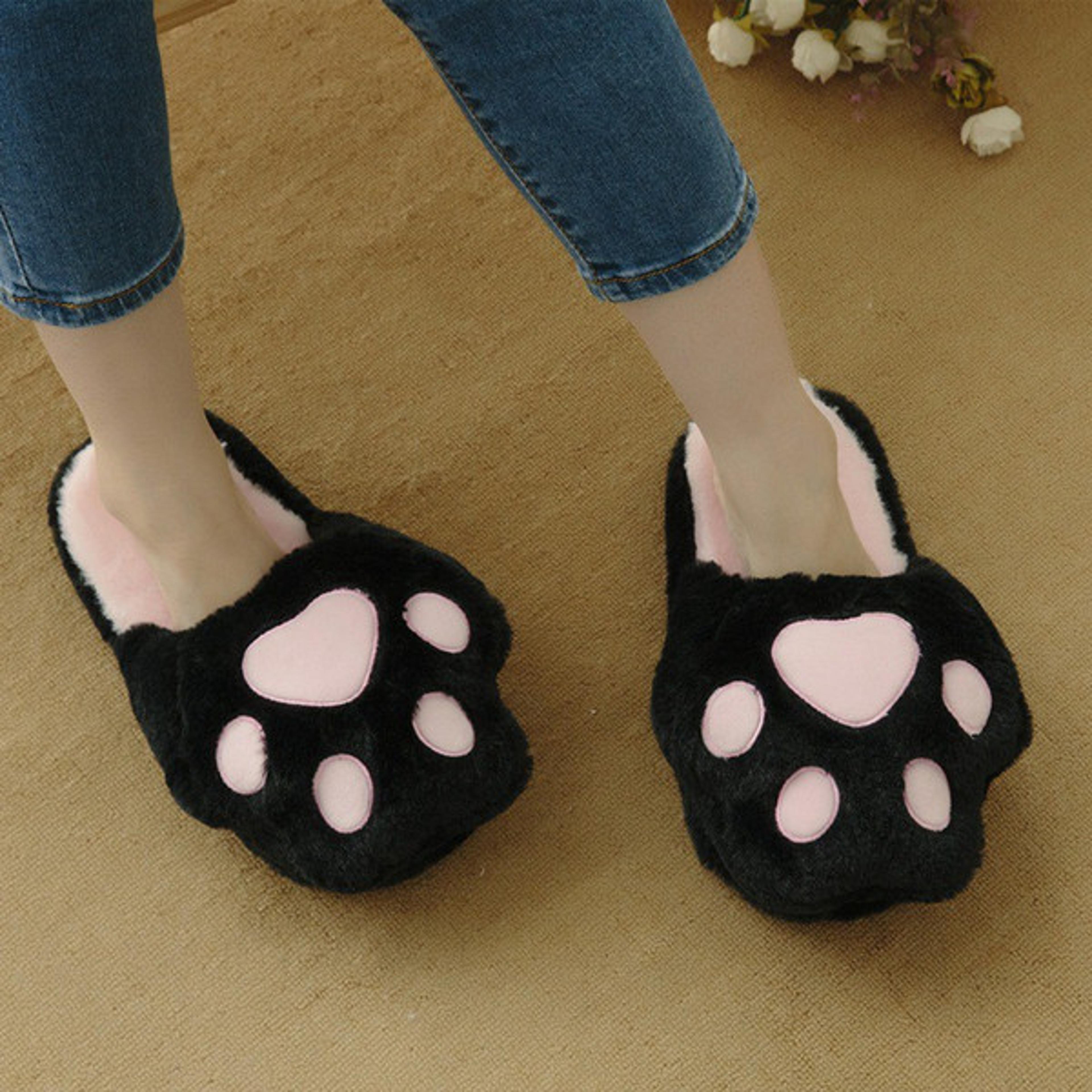 fluffy kitty cat paws slippers