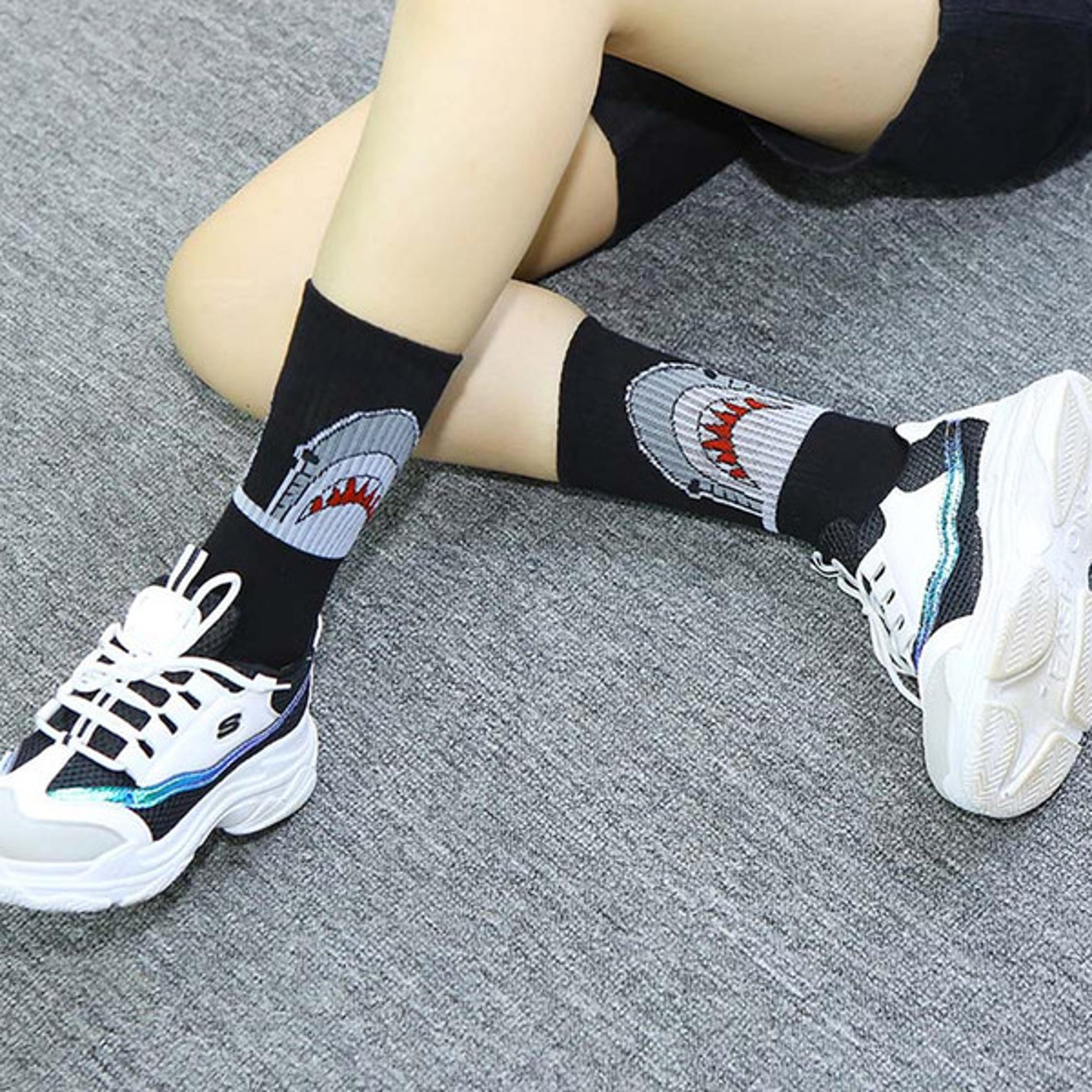 grey & white cotton shark socks
