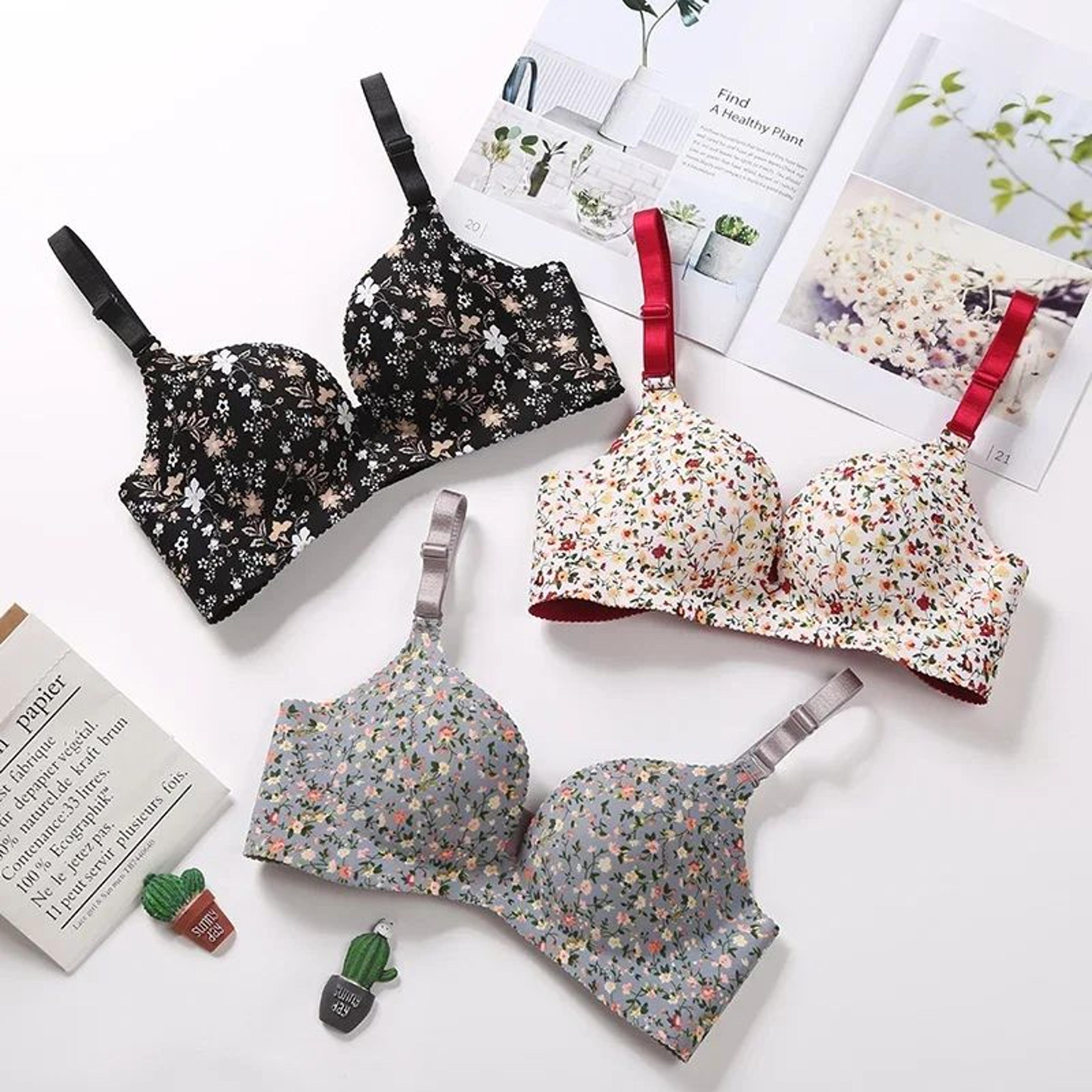 Women Flower Print Seamless Bra Sexy Lingerie Floral Push Up Bras OnePiece Underwear 1