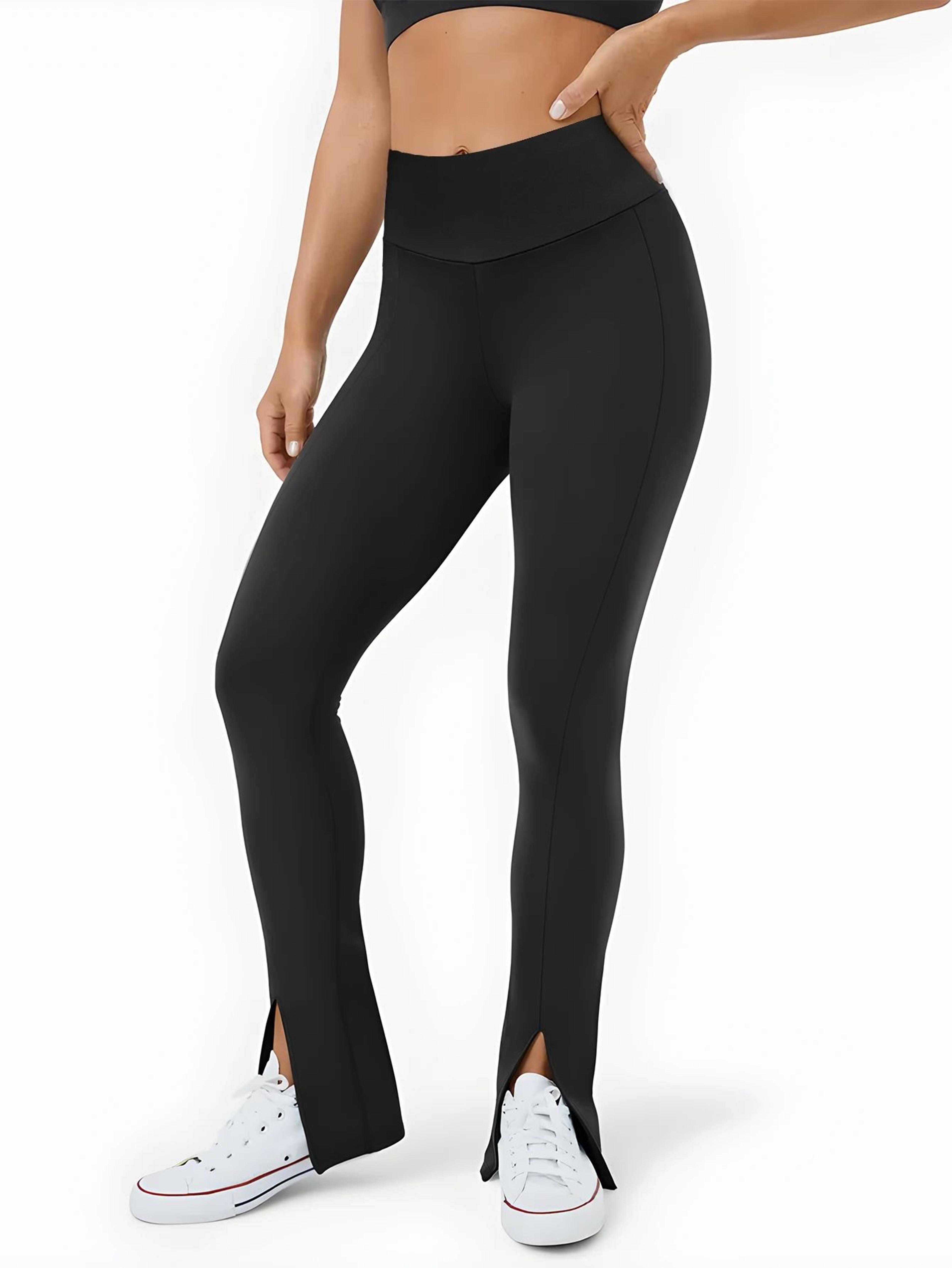 black front slit leggings