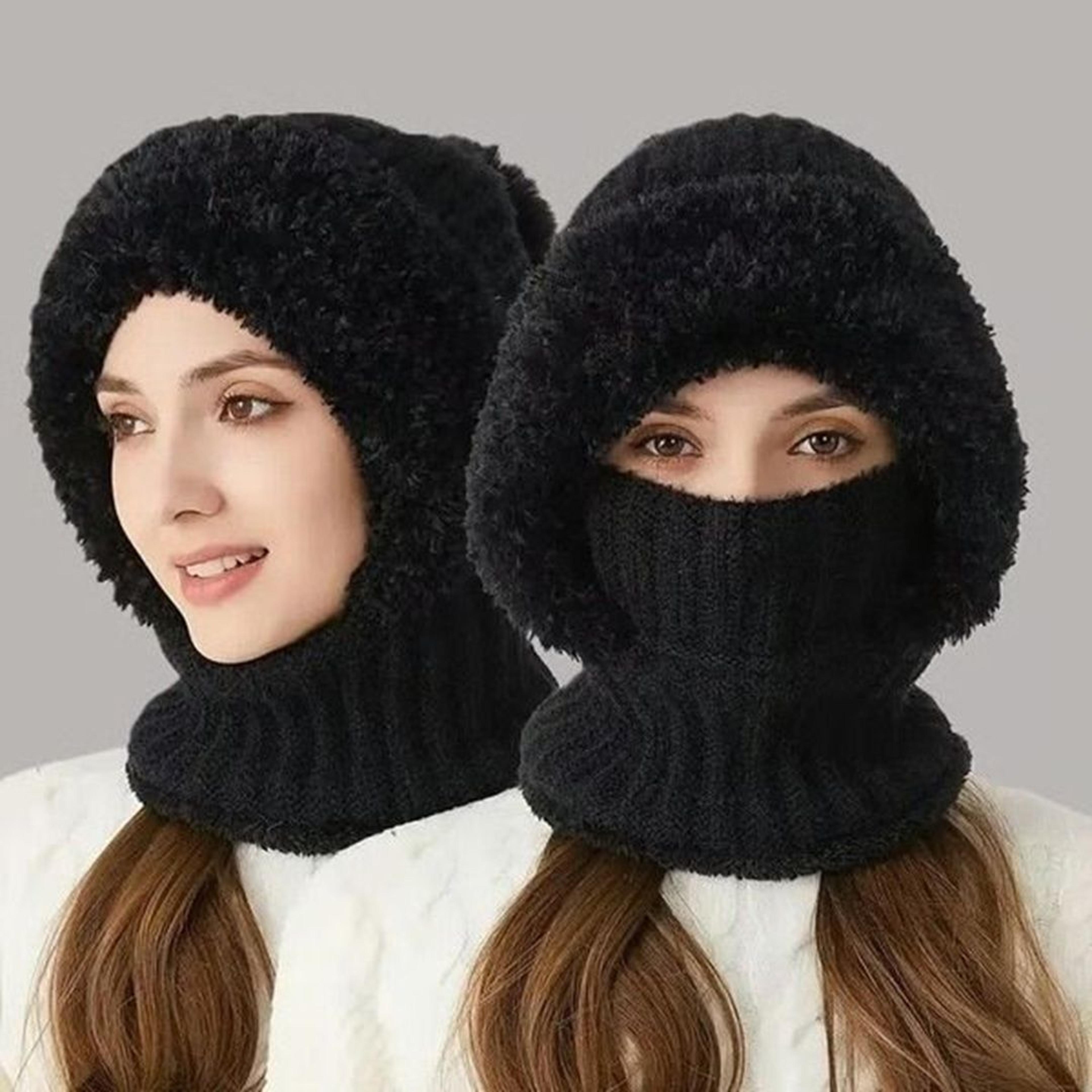 balaclava-style winter hat that blocks wind on ears & neck, fleece-lined head cover for cold weather