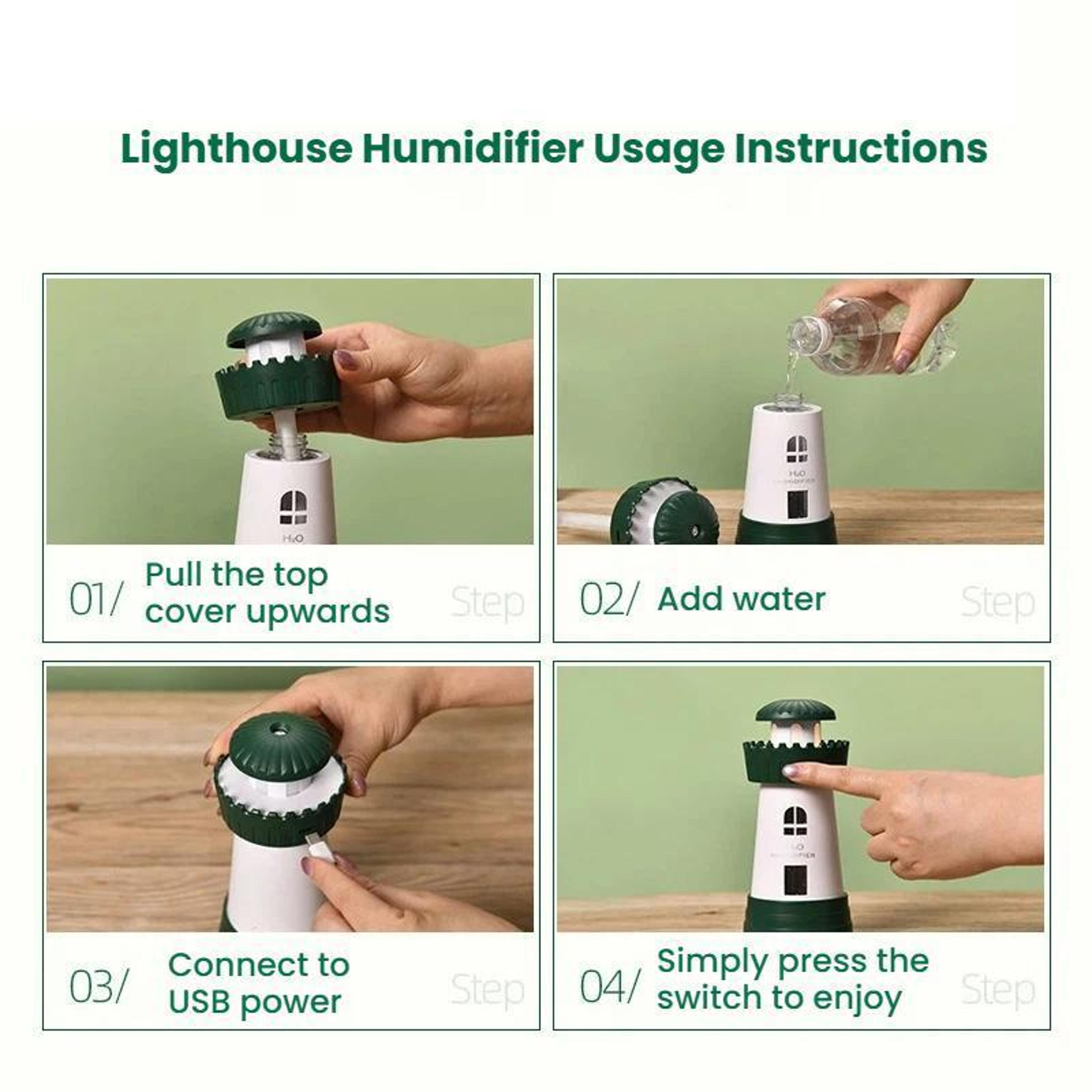Lighthouse Humidifier Mini Home Diffuser Quiet Mist  Portable 7