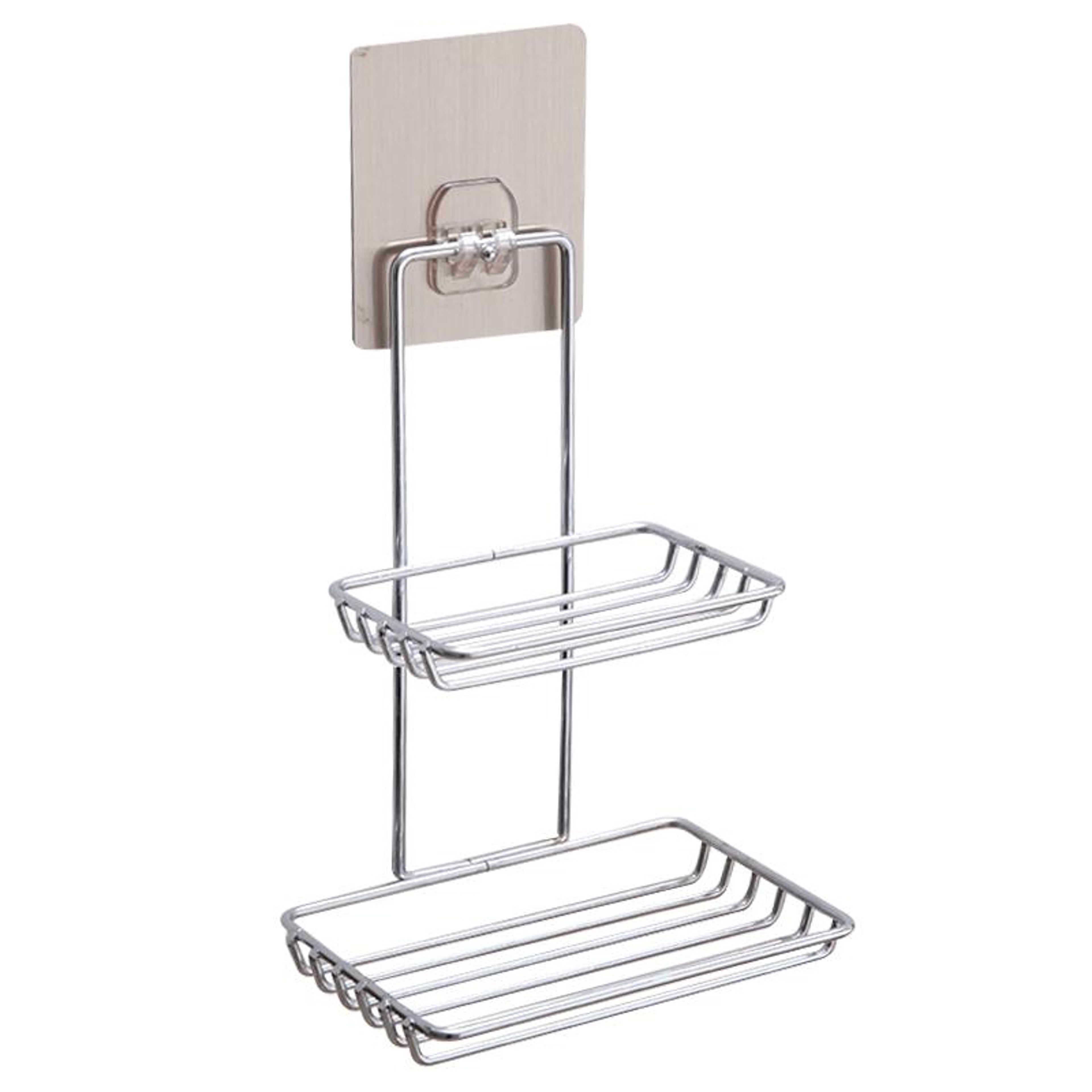 Double Layer Stainless Steel Soap Stand With Magic Sticker Bathroom Shelf Organizer 6