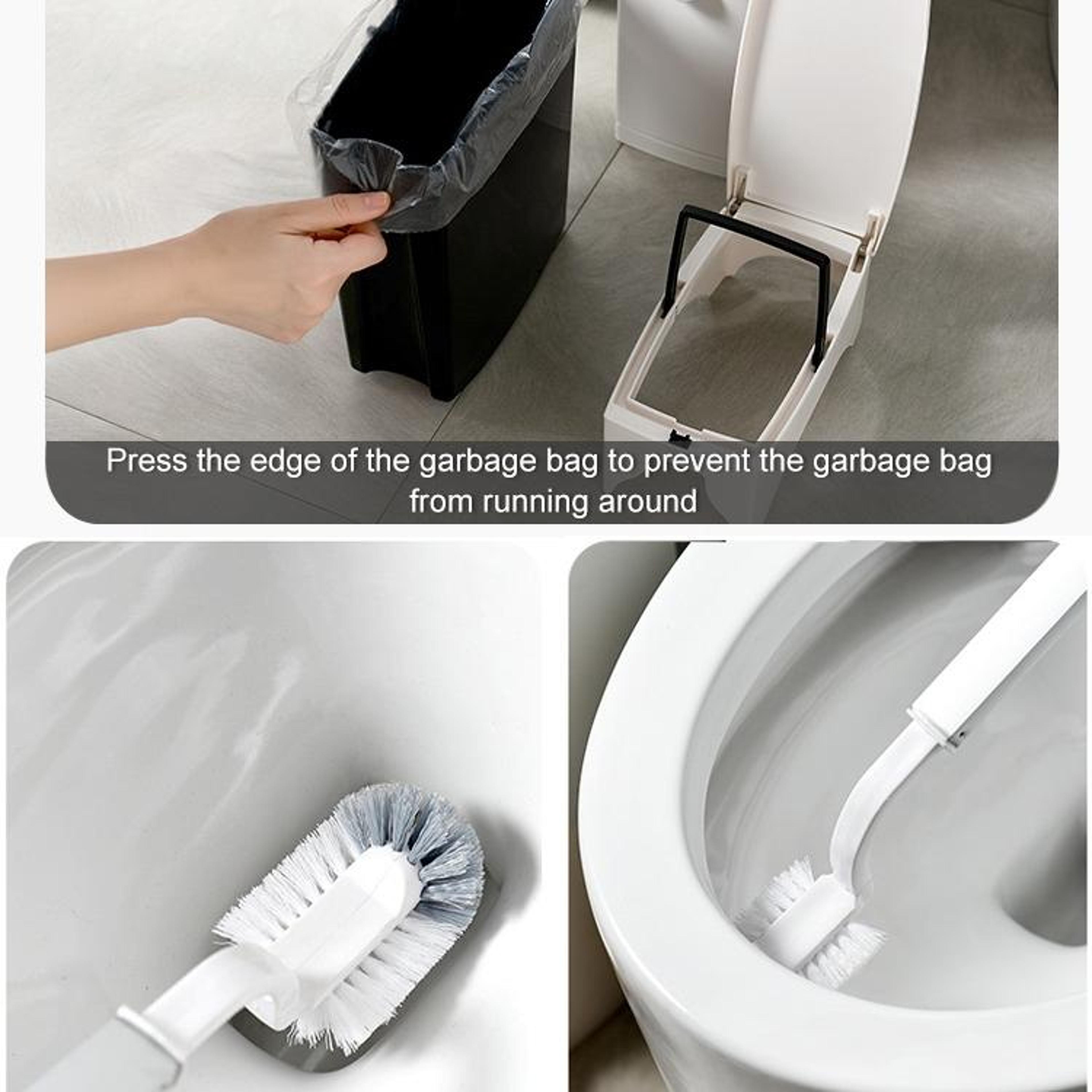 Premium Bathroom Toilet Brush  Trash Can Set Square Press Lid Design 10