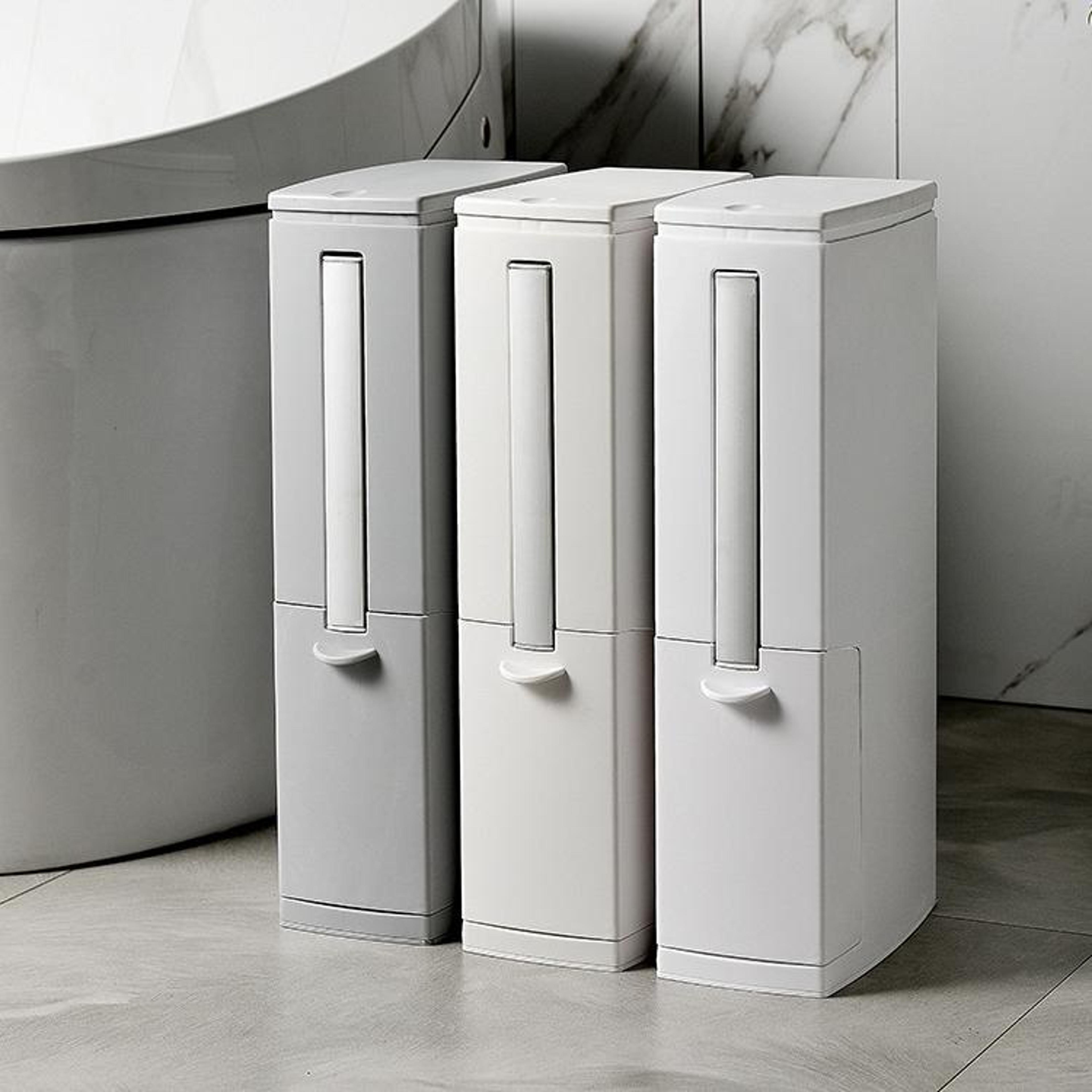 Premium Bathroom Toilet Brush  Trash Can Set Square Press Lid Design 5