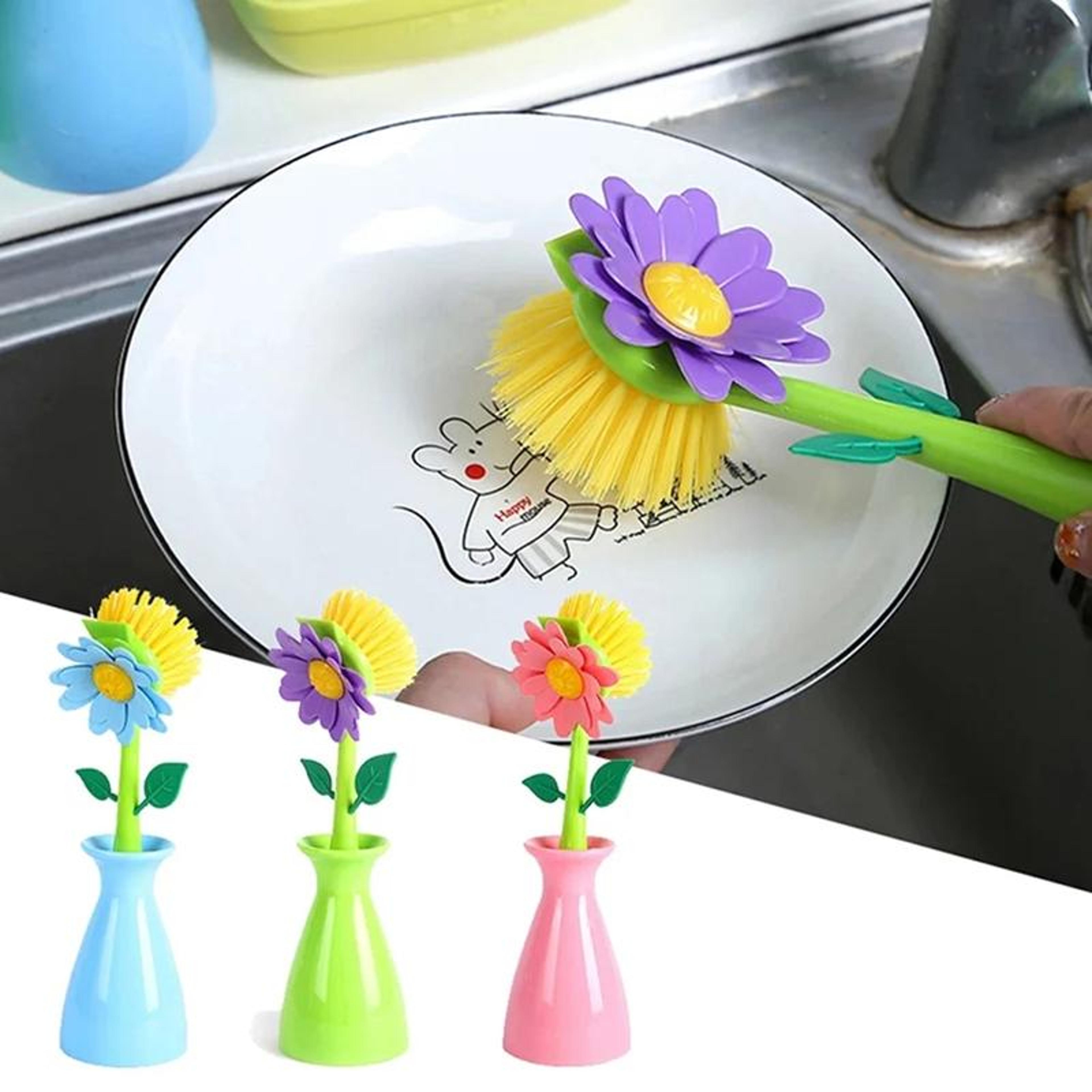 Flower Shaped Long Handle Pot Brush For Kitchen  Sink Cleaning 1