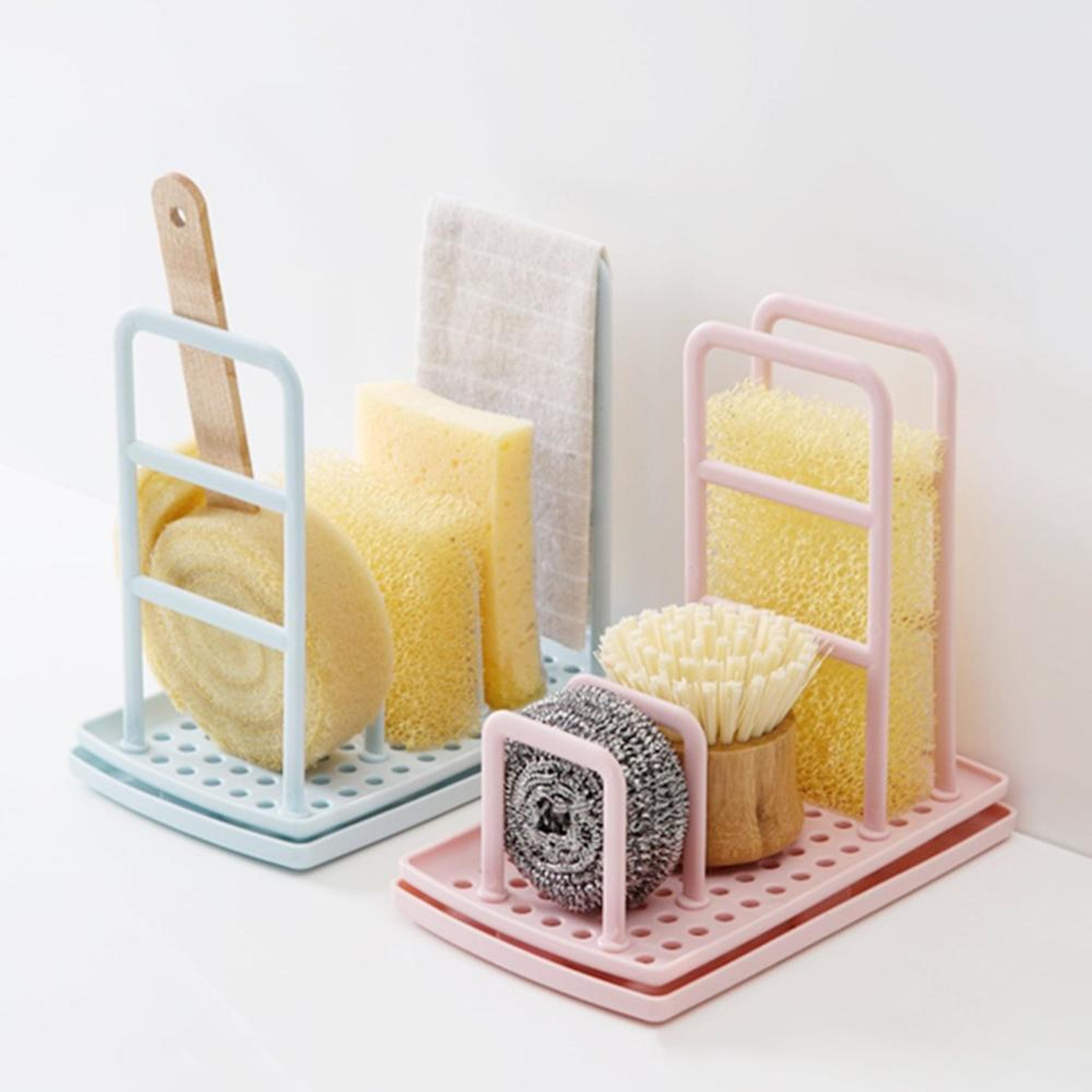 Kitchen Sponge  Dishcloth Storage Rack Double Layer Drain Organizer 4