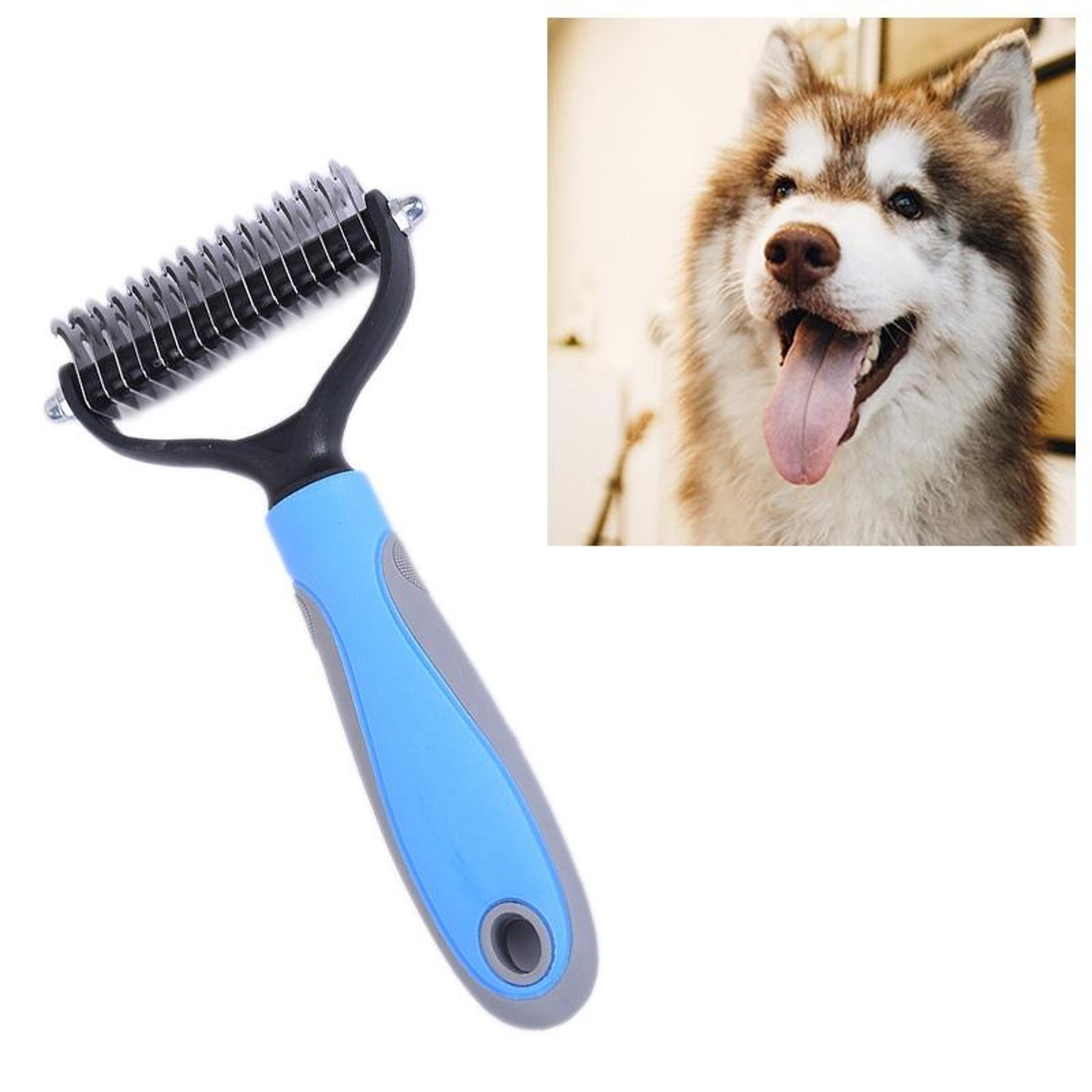 dog dematting comb with stainless steel teeth and non slip handle for cats and dogs