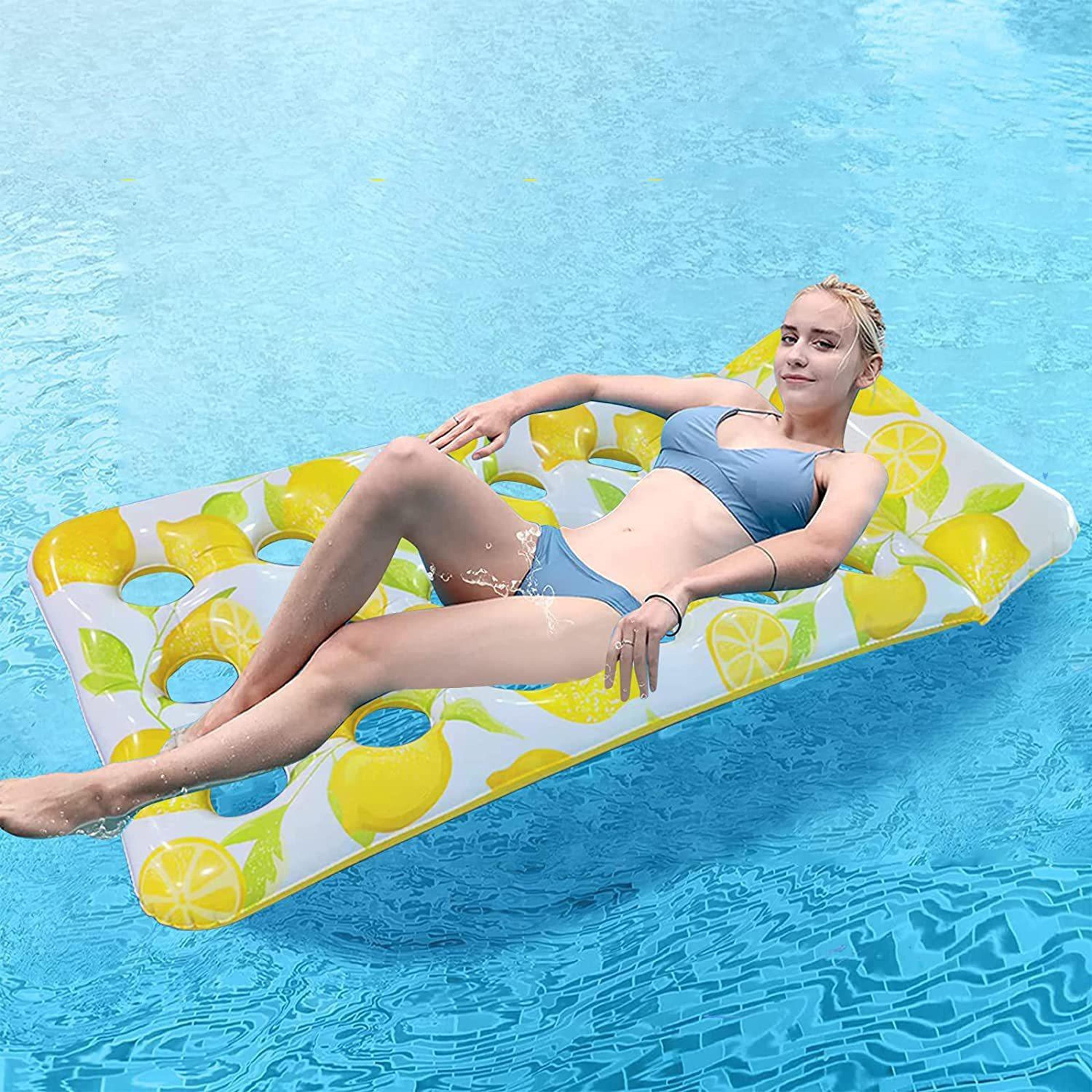Lemon Inflatable Pool Float Water Bed Lounger With Headrest 5
