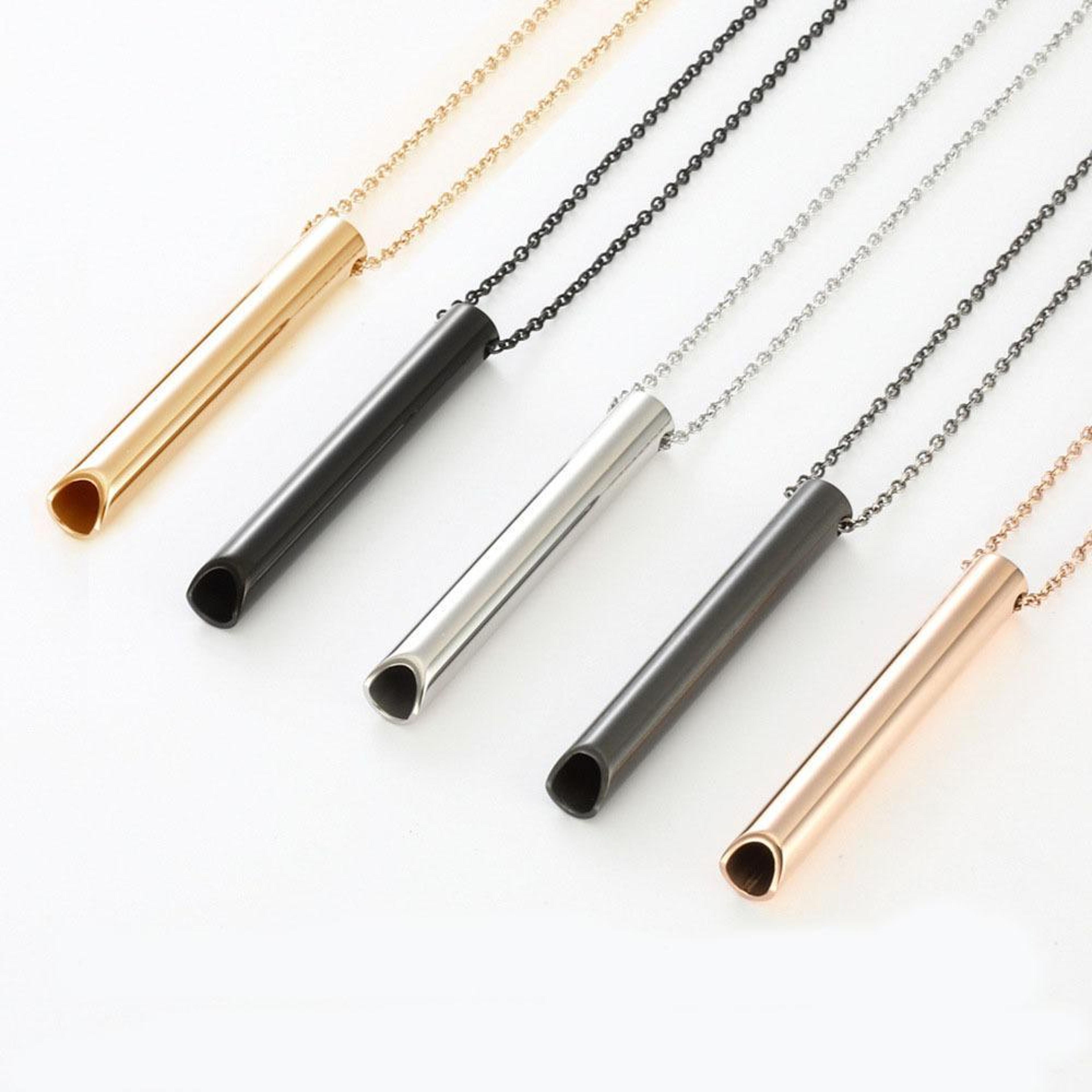 personalised stainless steel breathing necklace adjustable whistle necklace for stress relief