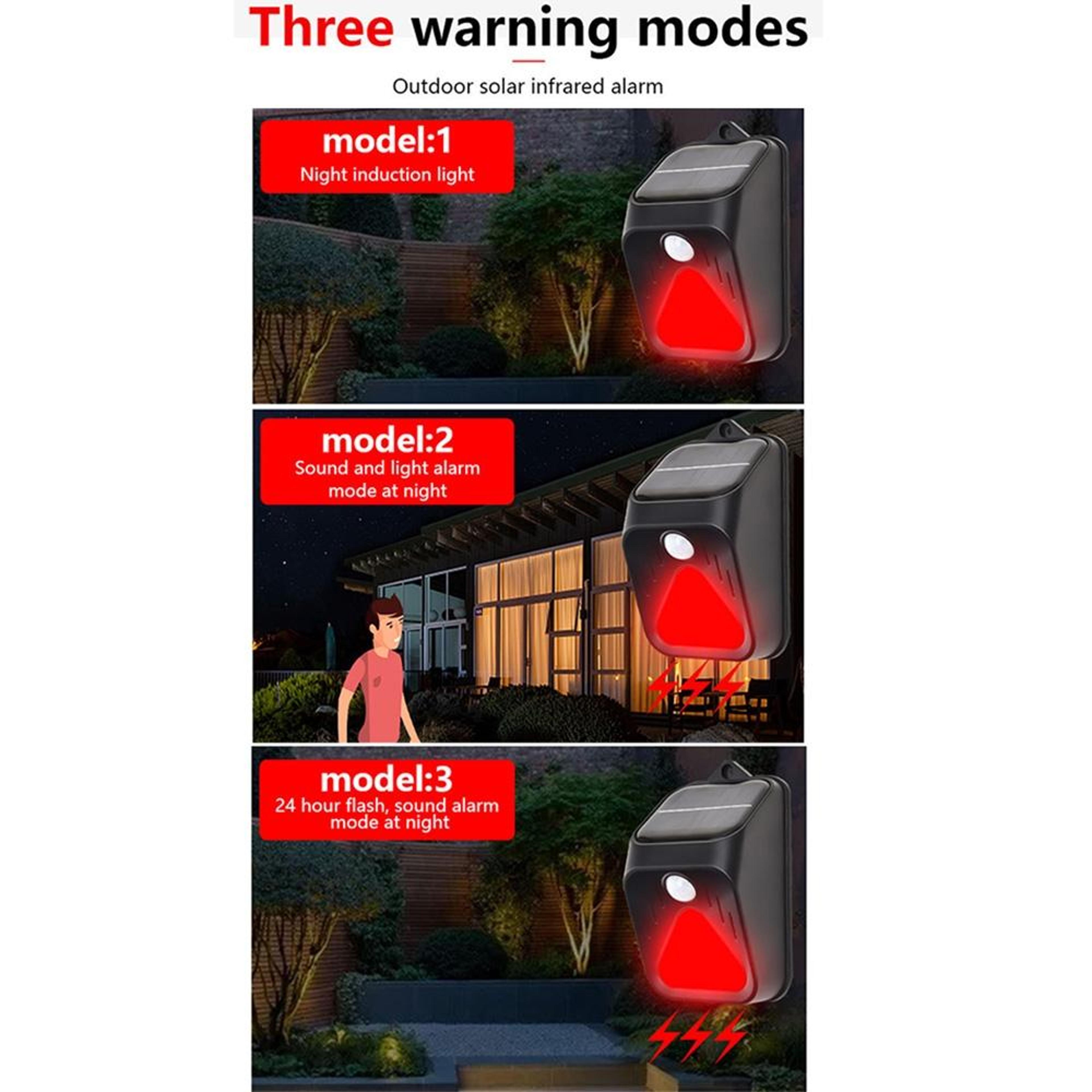 Solar Motion Sensor Burglar Alarm Light With Remote Control Outdoor Security Alarm 1