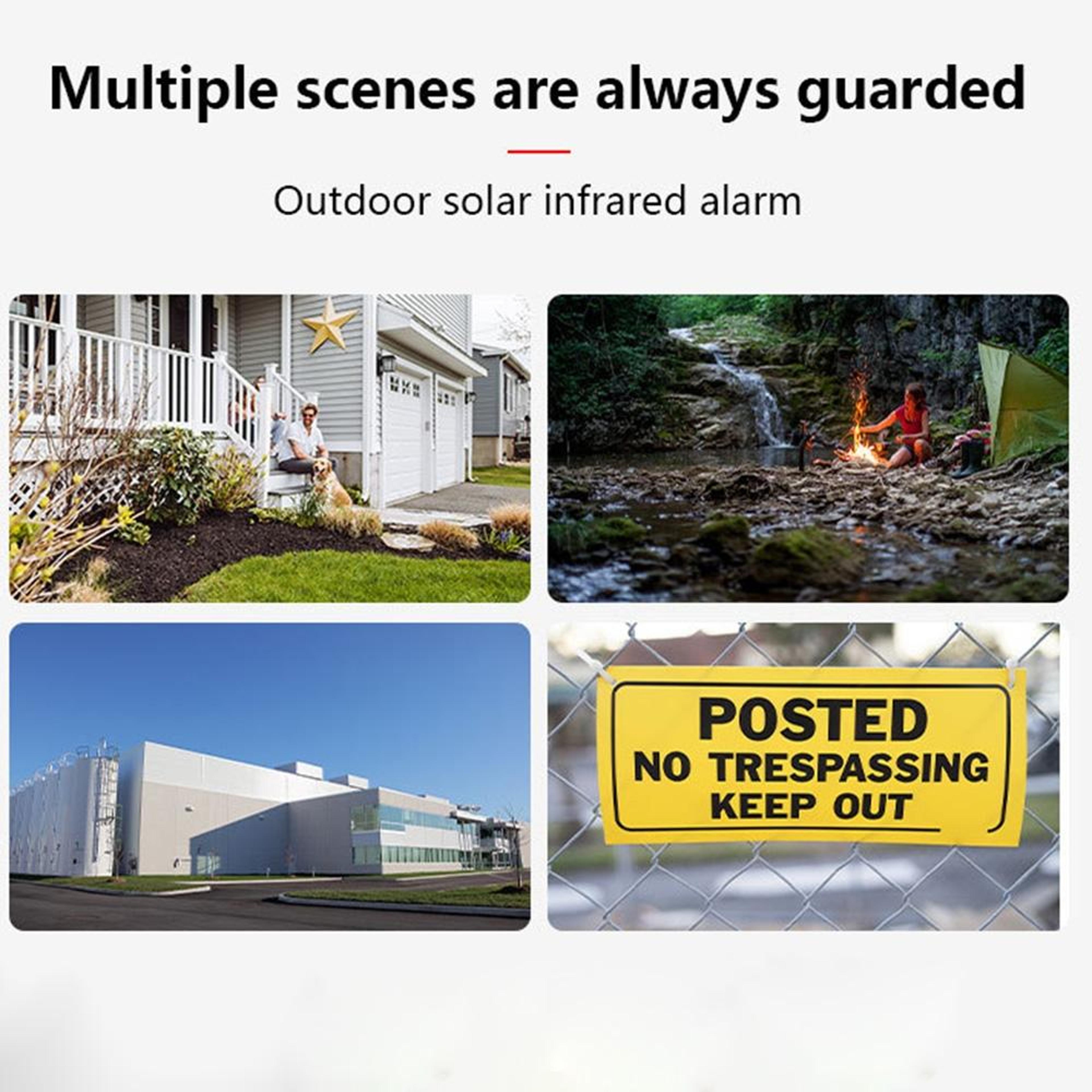 Solar Motion Sensor Burglar Alarm Light With Remote Control Outdoor Security Alarm 6