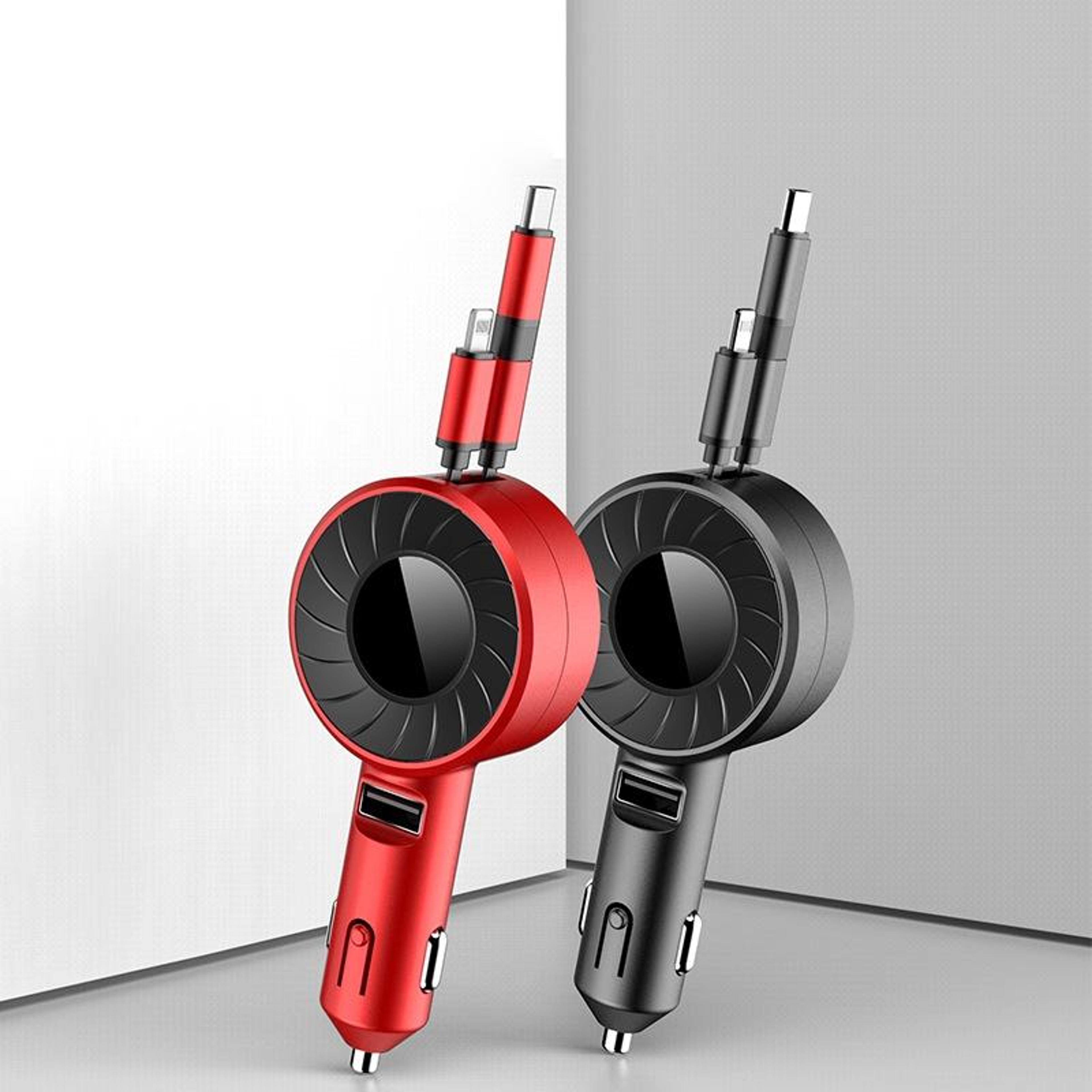 retractable usb car charger with dual cable