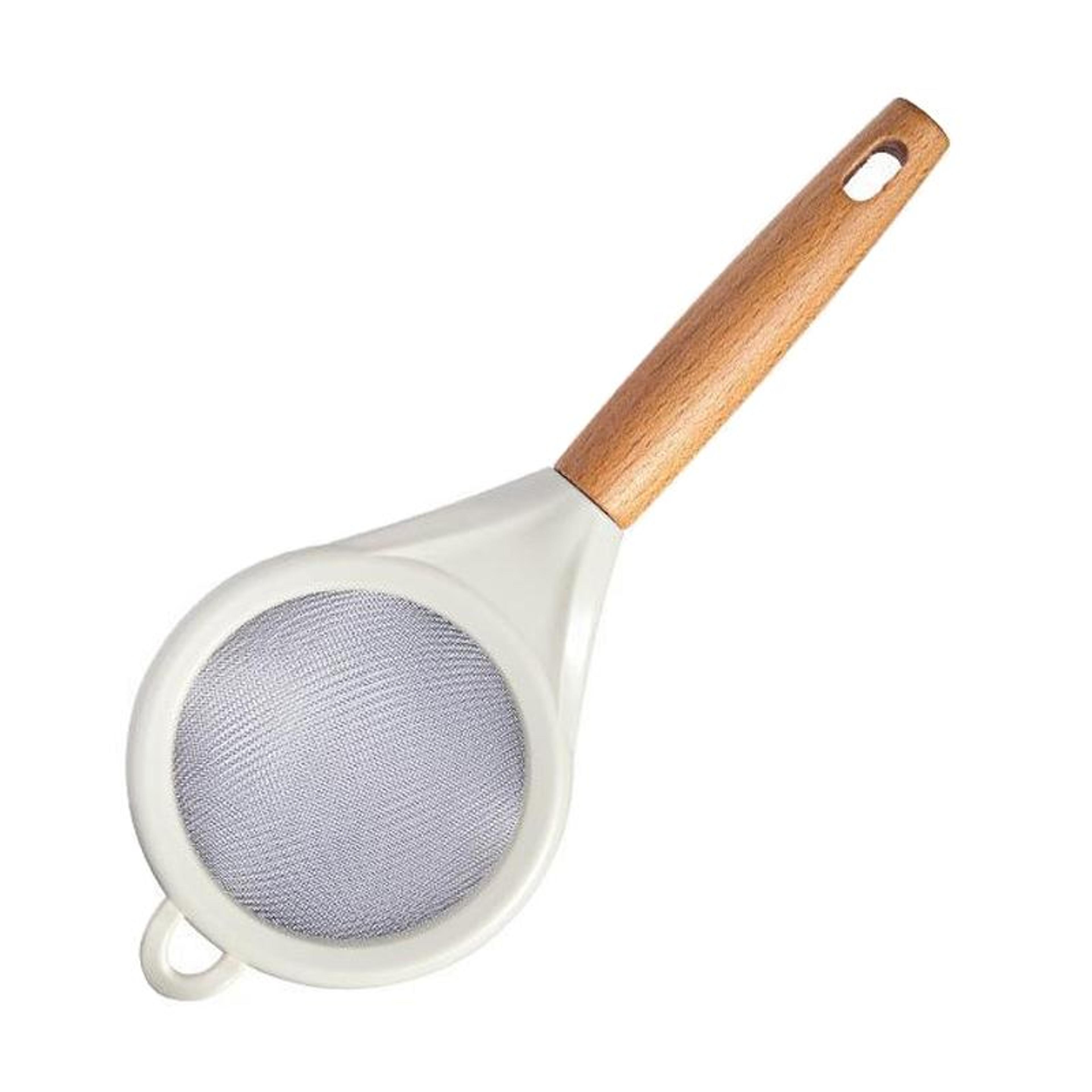 wooden handle stainless steel flour sifter fine mesh baking strainer
