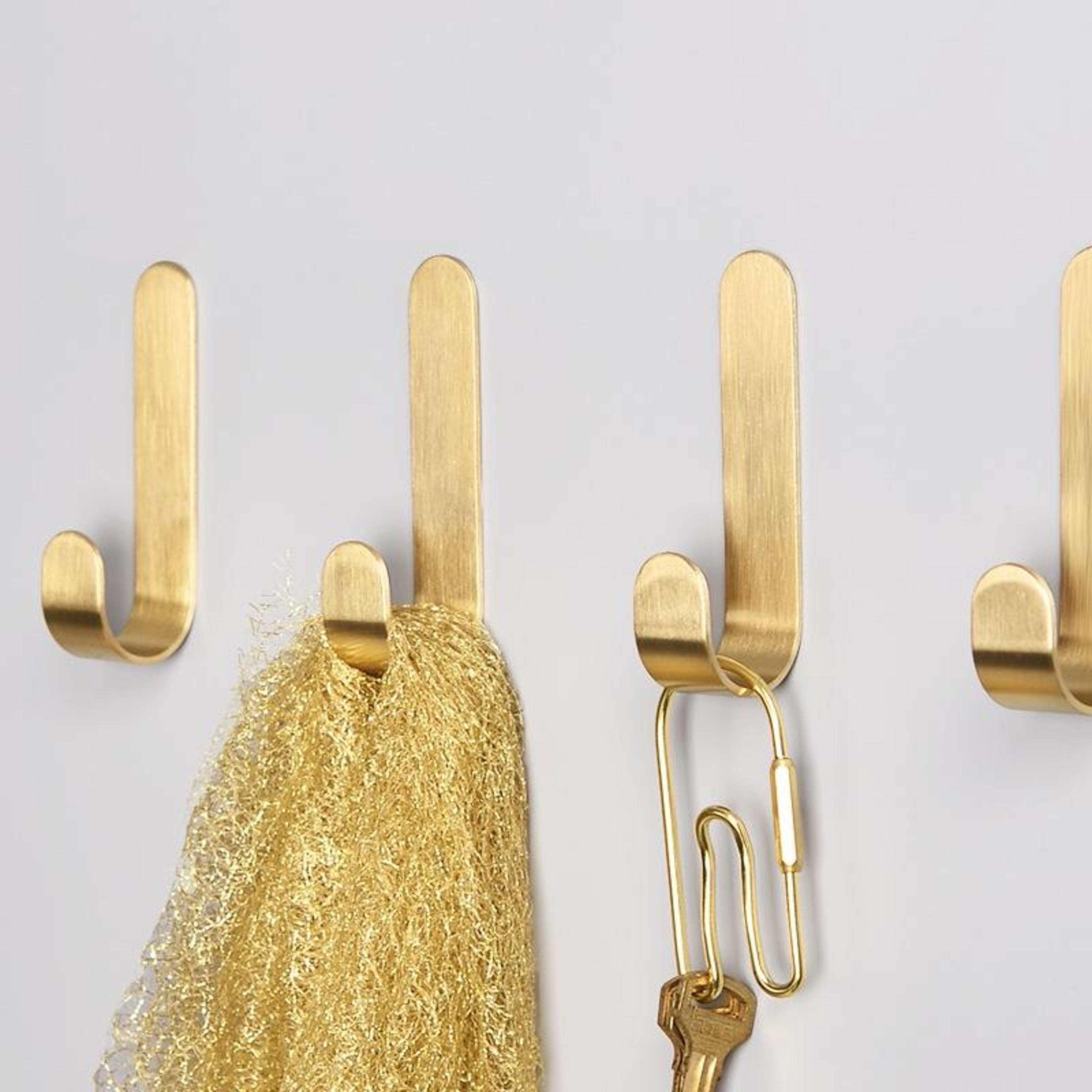 Brushed Brass Adhesive Wall Hook No Drill Metal Hanger For Bathroom Kitchen And Entryway 4