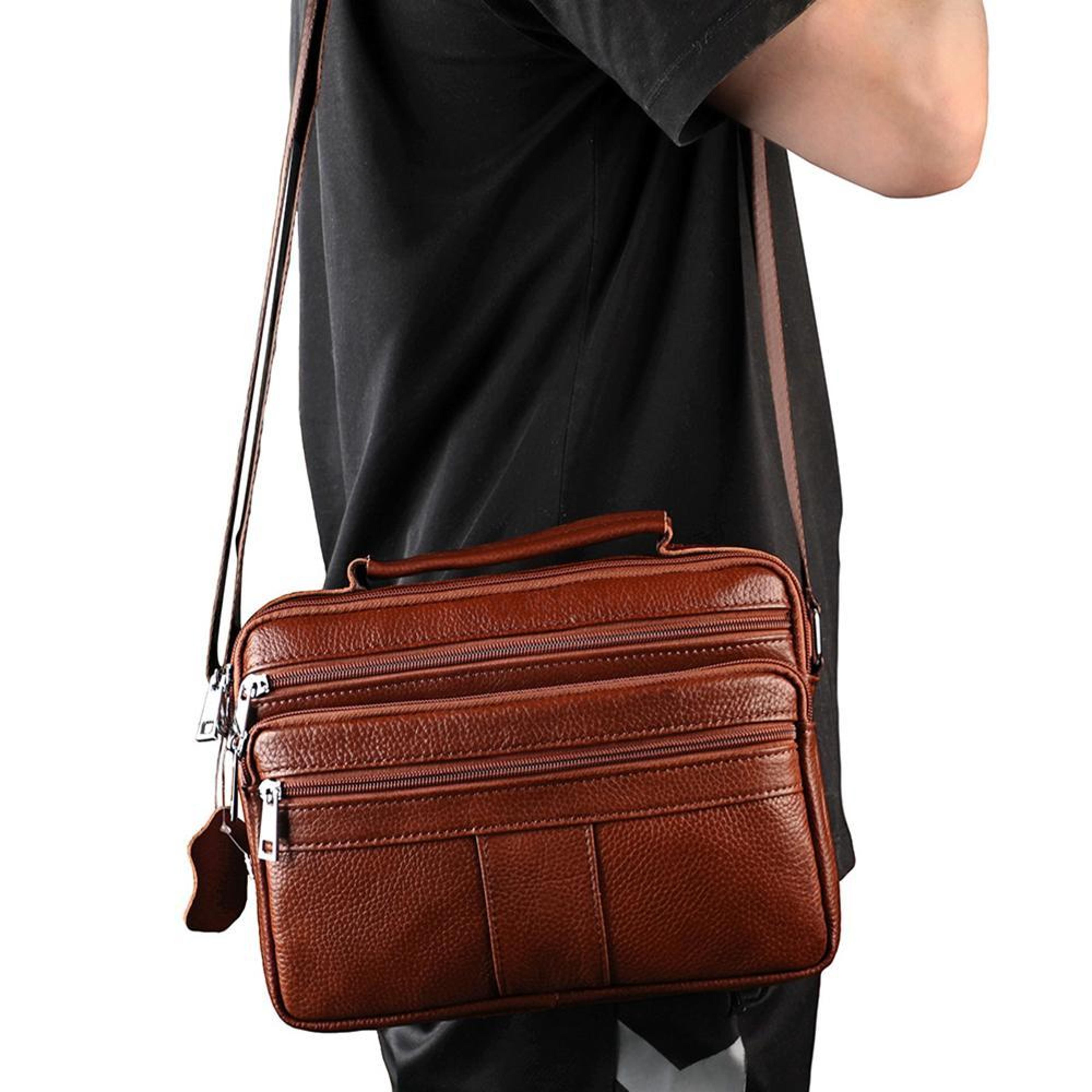 Luxury Top Grain Leather Handbag Brown Multi Functional Shoulder Bag 10